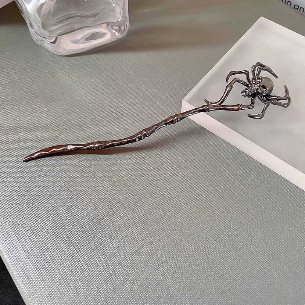 Spider Skull Hair Sticks - Gothic Metal Hair Pins for Women's Buns | Halloween Hair Accessories