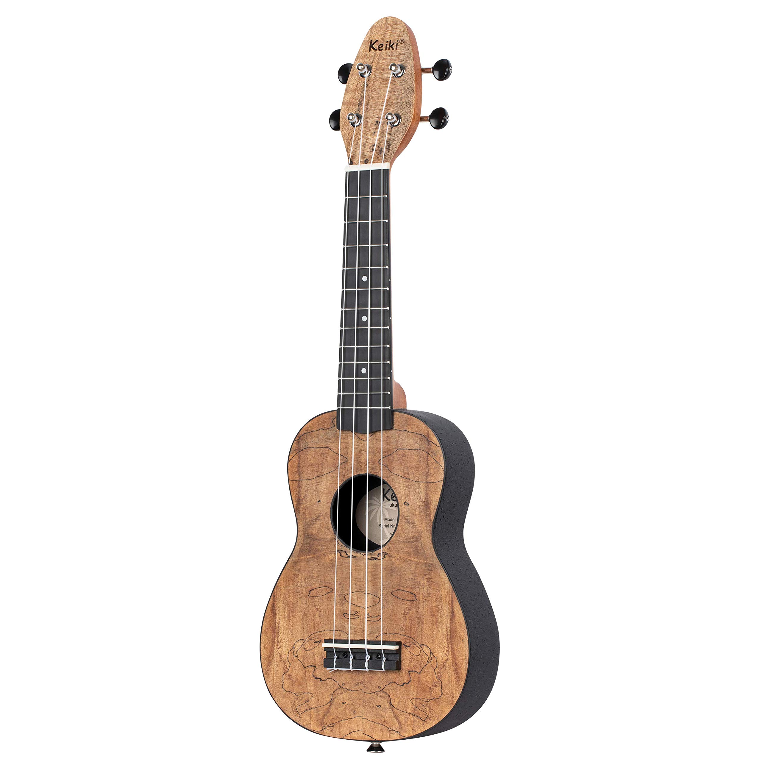 Ortega K3-SPM-L 4-String Keiki Exotic Wood Series Soprano Left-Handed Ukulele with Tuner, Picks, Strap & Tote Bag - Spalted Maple Finish | Perfect for Beginners, Travel & Hawaiian Music Performances