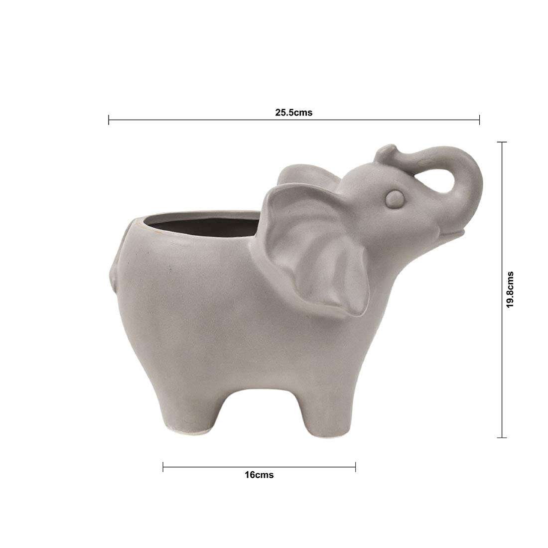 Chumbak Handcrafted Grey Elephant Ceramic Planter - 10