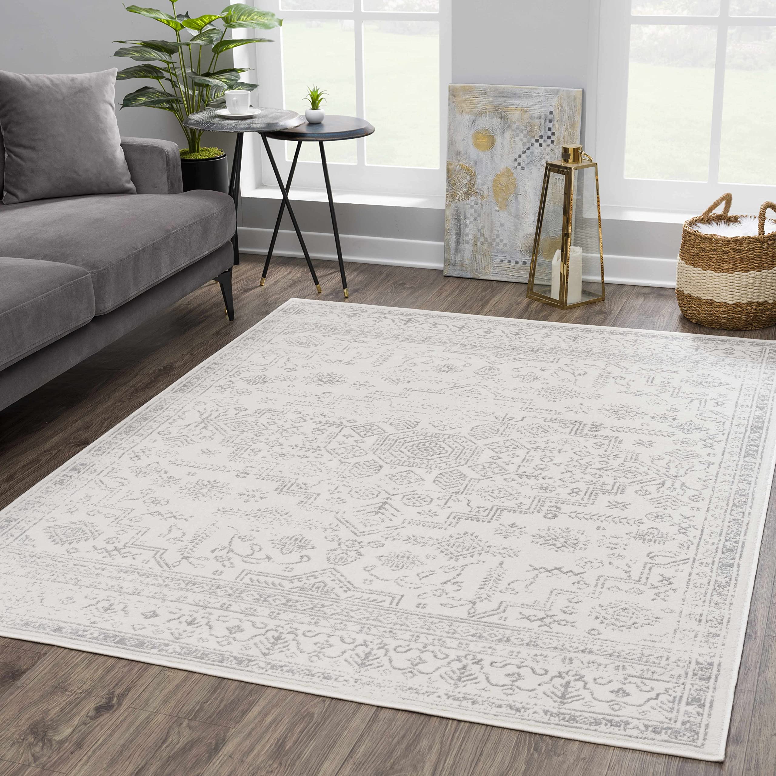 Vintage Distressed Anatolian Pattern Area Rug - Hauteloom Neutral Collection Trier Oriental Farmhouse Rug for Living Room, Bedroom & Dining Room - Ivory, Beige, Gray - 9' x 12' - Perfect for Boho Chic, Traditional & Farmhouse Decor Styles