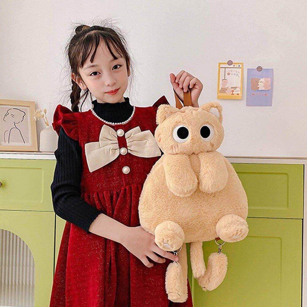 Cute Plush Cat Backpack for Girls - Adjustable Strap Fluffy Animal Shoulder Bag | Kids Cartoon Travel Backpack for School, Outings & Cosplay