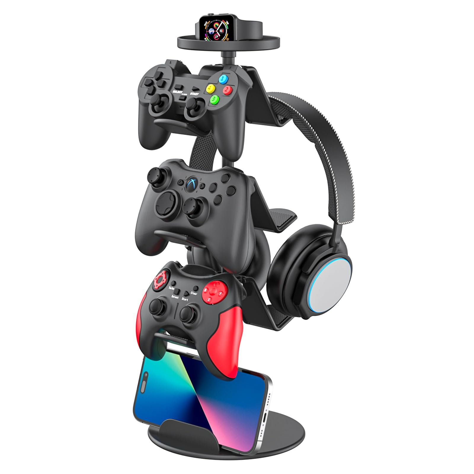 Universal Multi-Layer Adjustable Game Controller Stand & Headphone Holder - Compatible with Xbox, PS4, PS5, Nintendo Switch & PC Gaming Accessories (4 Layers) - Perfect for Organized Gaming Setup & Headset Storage