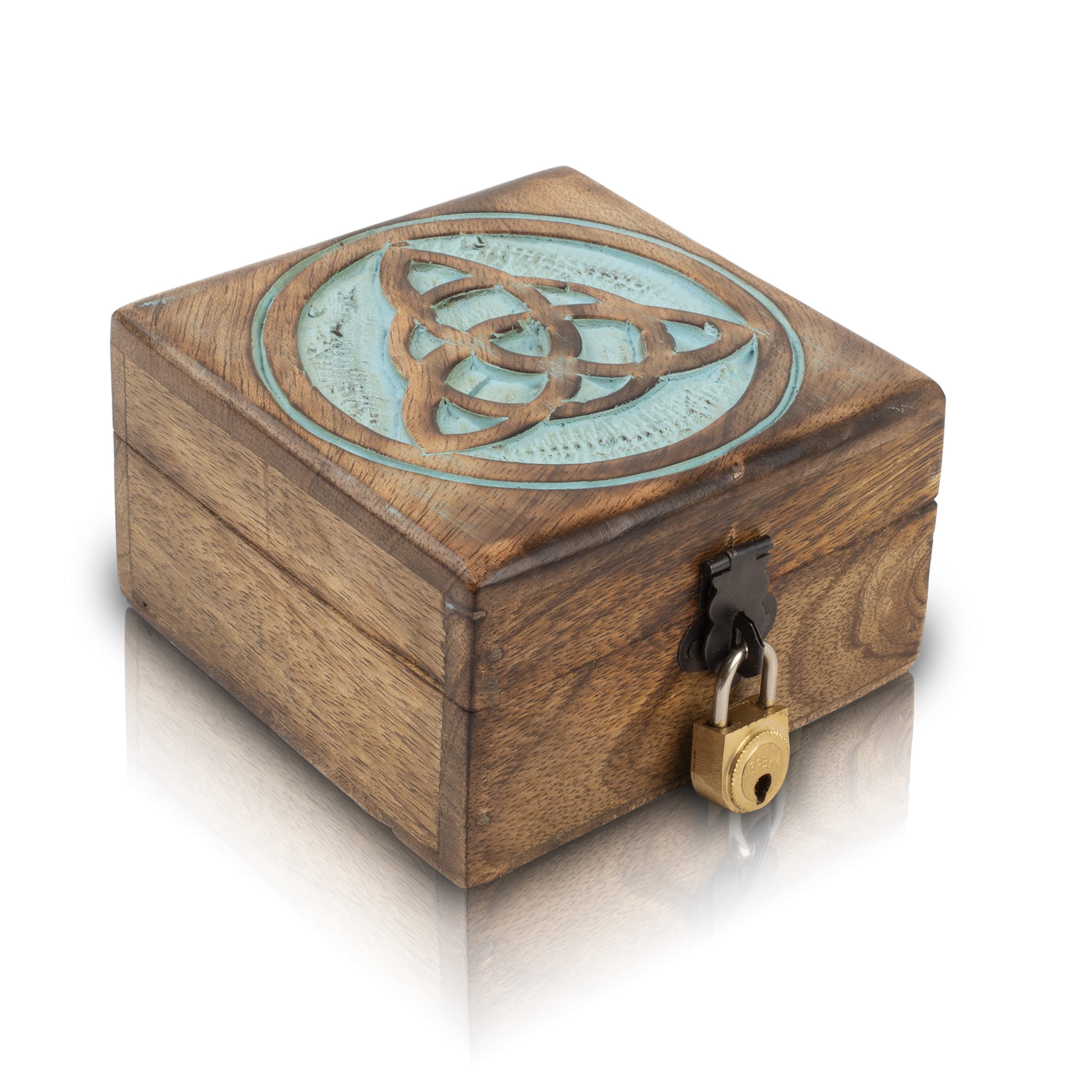 Handmade Wooden Jewelry Box with Lock & Key - Decorative Keepsake Storage Organizer for Rings, Necklaces & Watches | Birthday, Housewarming & Anniversary Gift Idea (Blue Wash Finish) | Perfect for Bedroom Vanity, Travel & Jewelry Display