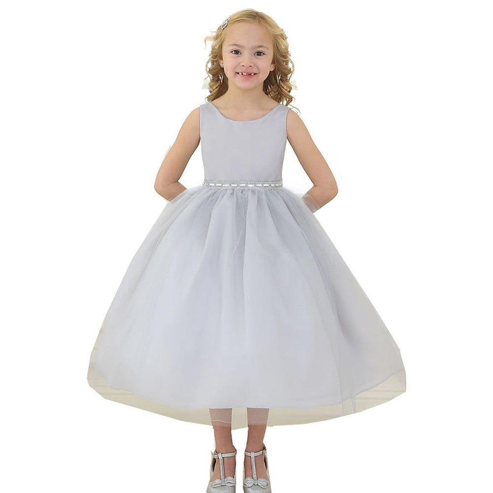 Sparkling Silver Rhinestone Tulle Junior Bridesmaid Dress for Big Girls - Size 8-12 | Perfect for Weddings, Prom, Quinceañera & Special Occasions