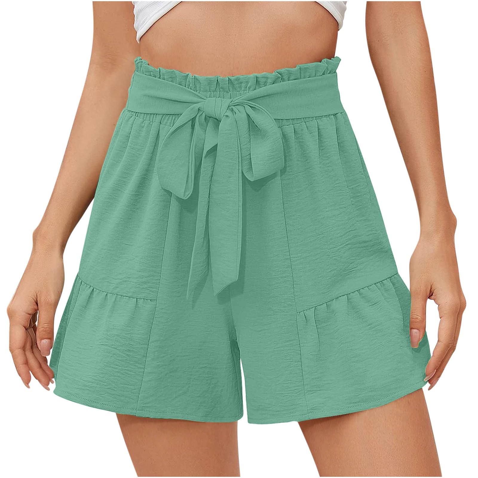 Women's Paperbag Waist Shorts with Pockets - Casual Wide Leg Beach Shorts for Summer