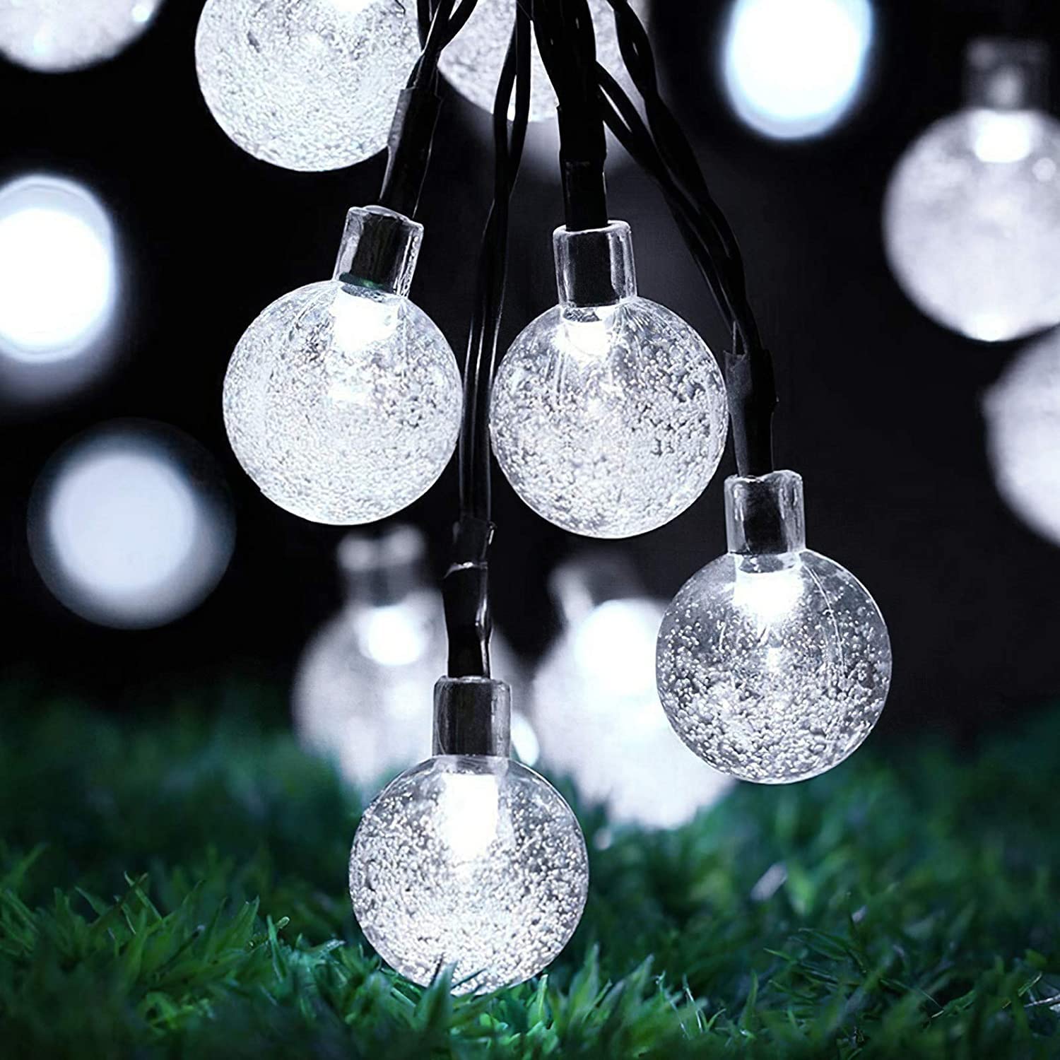 50 LED Solar String Lights Outdoor 23ft - Waterproof Crystal Globe Lights with 8 Lighting Modes | Solar Powered Patio Lights for Garden, Yard, Porch, Wedding & Party Decor (White) | Perfect for Backyard BBQs, Romantic Evenings & Holiday Celebrations