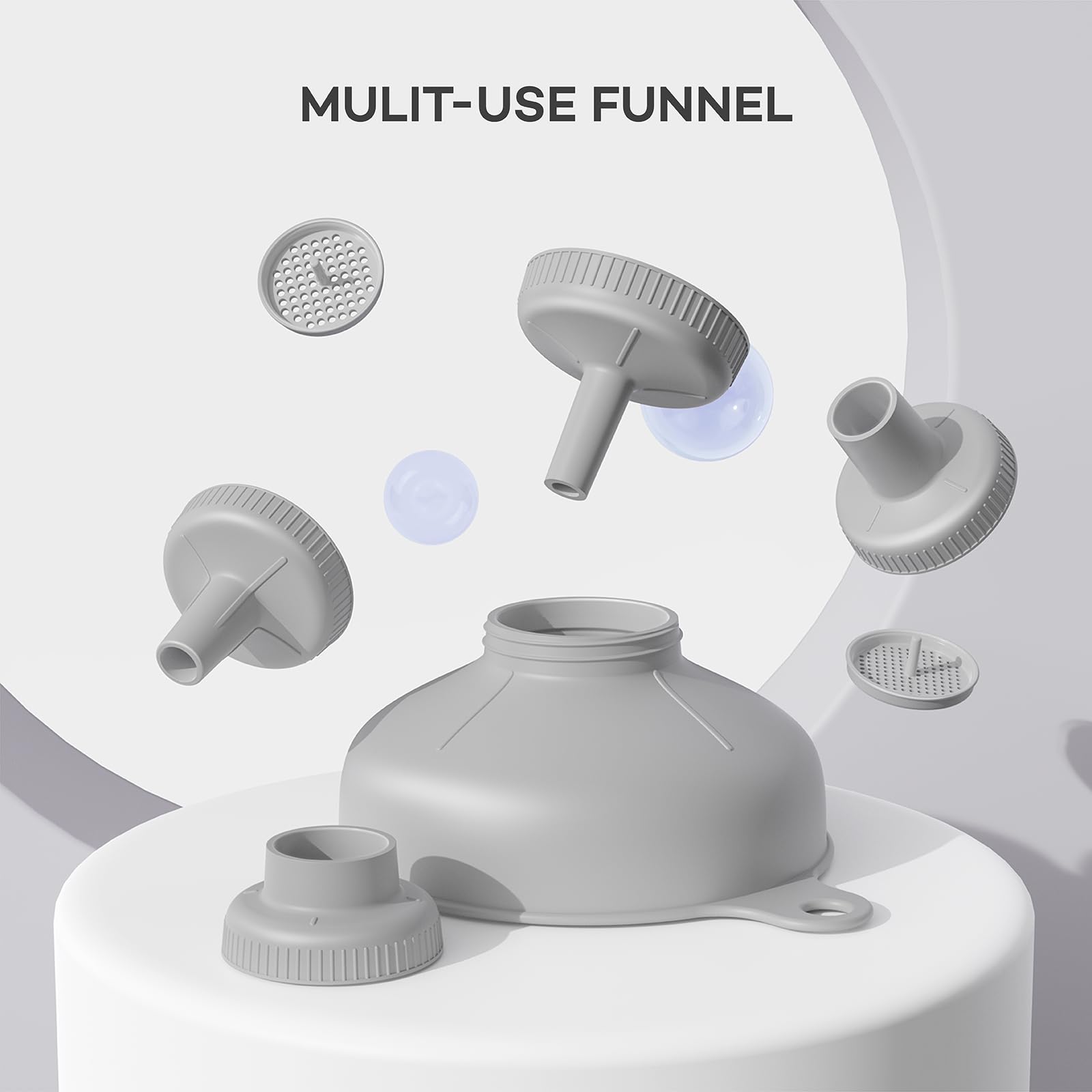 **4-Piece Wide Mouth Kitchen Funnel Set - Food Grade Plastic Canning Funnel with 4 Size Spouts & 2 Strainers for Bottles, Jars & Bags - Perfect for Home Canning, Cooking, and DIY Projects (Grey)**