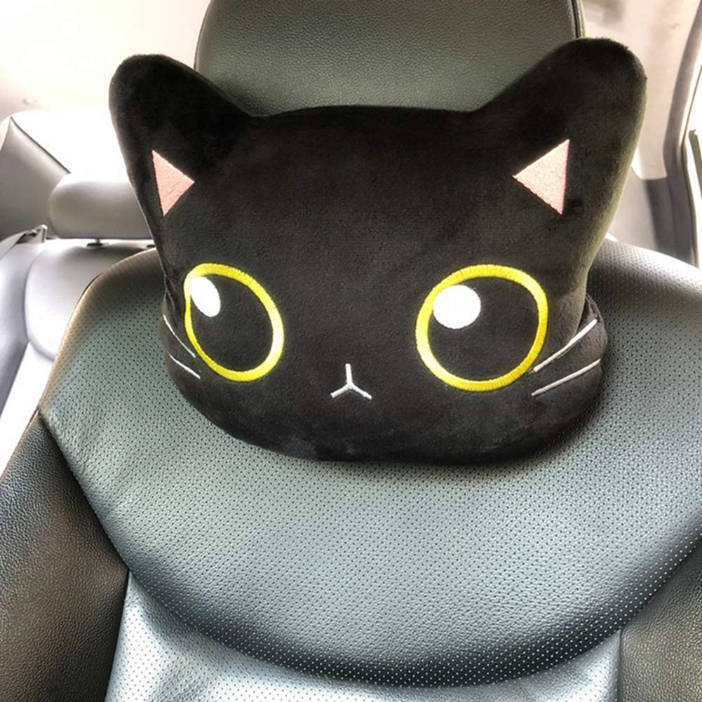Black Cat Car Seat Headrest Pillow - 2 Pack Neck Support Cushion for Travel & Long Drives - Comfortable & Cute Pet-Themed Car Accessories