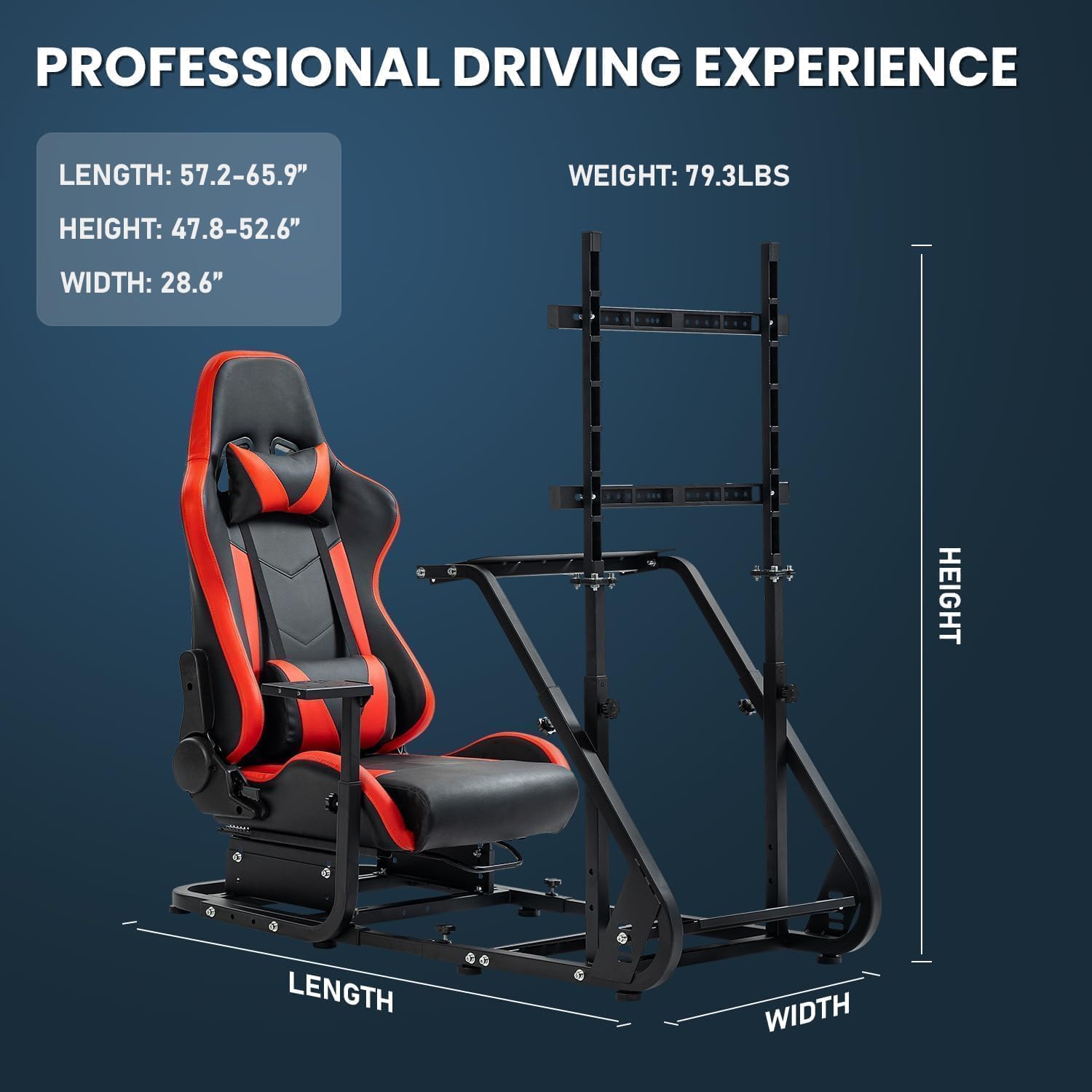 Supllueer Racing Simulator Cockpit with Comfort Gaming Seat & Monitor Stand - Compatible with Logitech G29/G920, Thrustmaster T300, Fanatec Wheels - Adjustable Sim Racing Mount (No Wheel/Shifter/Pedals/Display Included) - Perfect for Home Gaming, Esports Training & Professional Racing Simulation