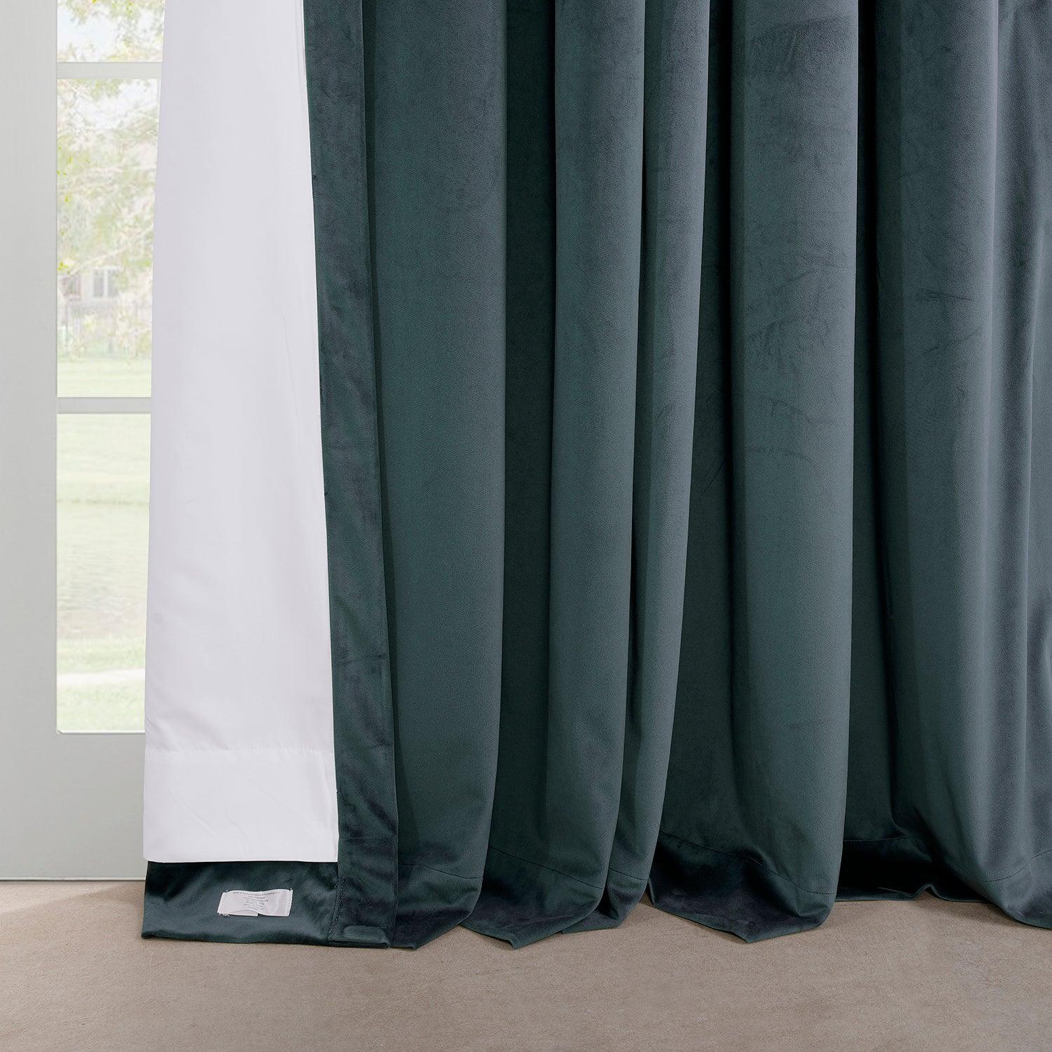 Premium London Blue French Pleat Heritage Plush Velvet Blackout Curtains - Thermal Insulated Room Darkening Drapes for Bedroom, Living Room & Home Theater