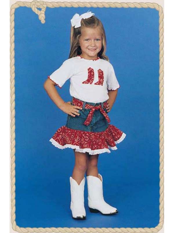Kiddie Korral Style10 Kids Cowgirl Denim 2-Piece Outfit with Red Bandana - Western Costume for Girls, Birthday Party & Rodeo Events