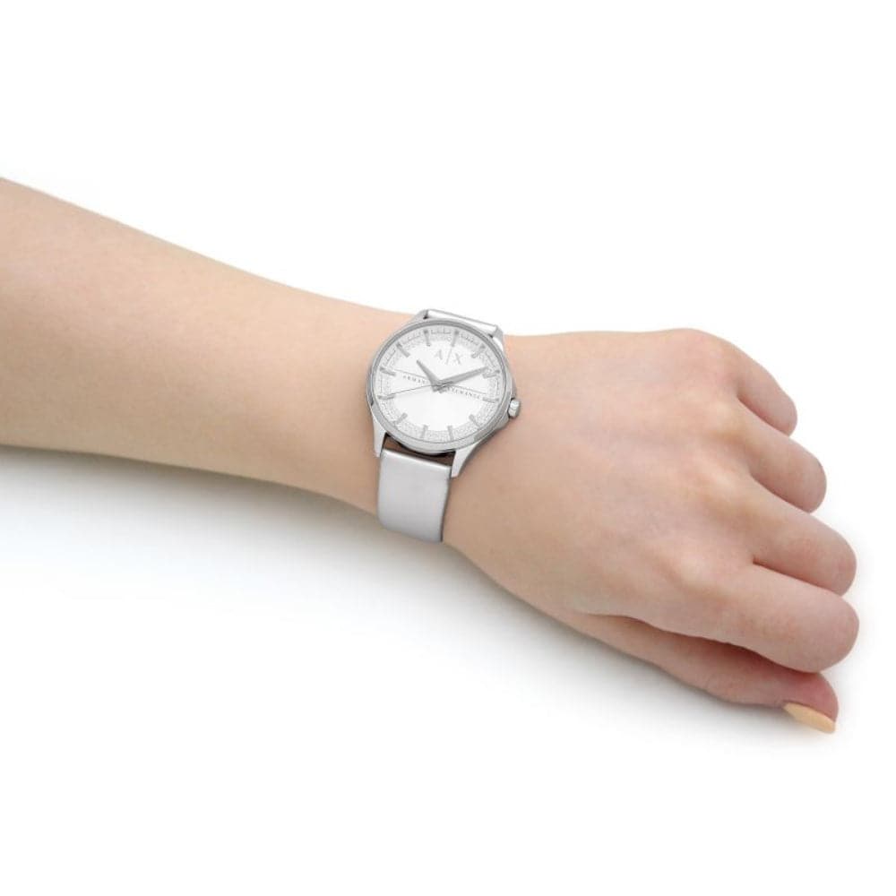 Armani Exchange AX5270 Women's Watch - Silver Leather Strap for Women | Fashionable Dress Watch for Office, Party & Everyday Wear