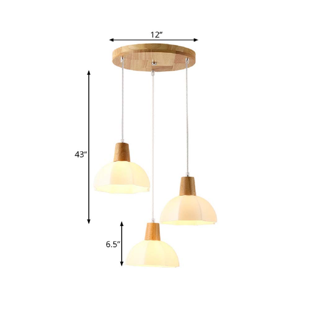 Modern White Wood Cluster Pendant Light with Opal Glass Shade - 3 Bulb Contemporary Hanging Lamp for Dining Room, Kitchen Island & Living Room Decor