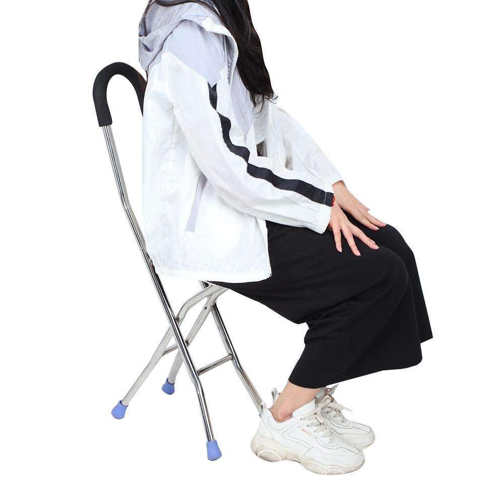 **Portable Folding Cane Chair with Seat - Anti-Slip 4-Leg Walking Stick for Seniors, Sponge Handle & Stainless Steel Frame - Ideal for Hiking, Travel & Outdoor Activities**
