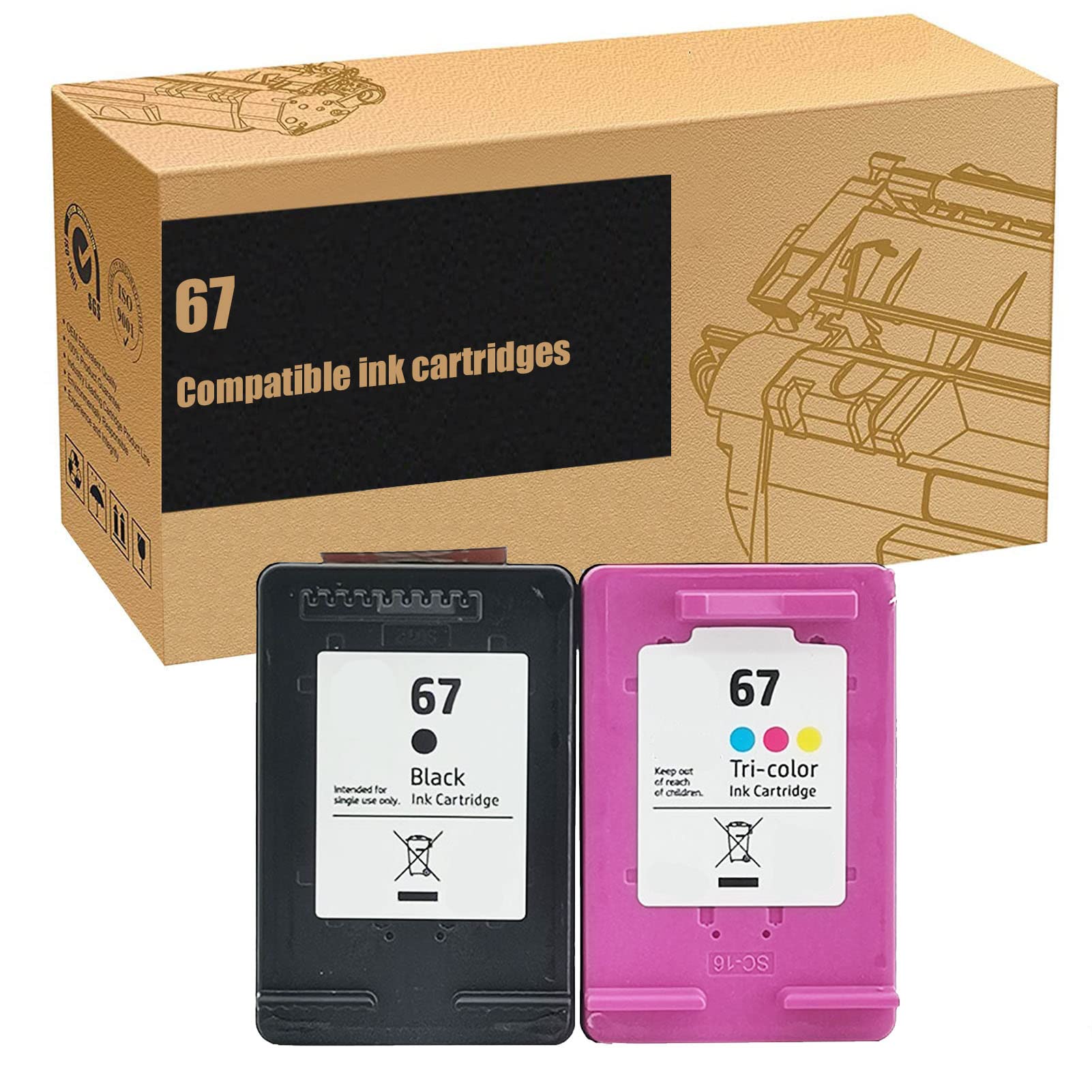 ZLOR 67 Compatible Ink Cartridge Replacement for HP 6052 6055 6058 6075 6452 6455 6458 1255 2732 2752 2755 4140 4152 4155 4158 Printers - High-Quality Black, Cyan, Magenta, Yellow Ink Set - Perfect for Home, Office & School Printing Needs