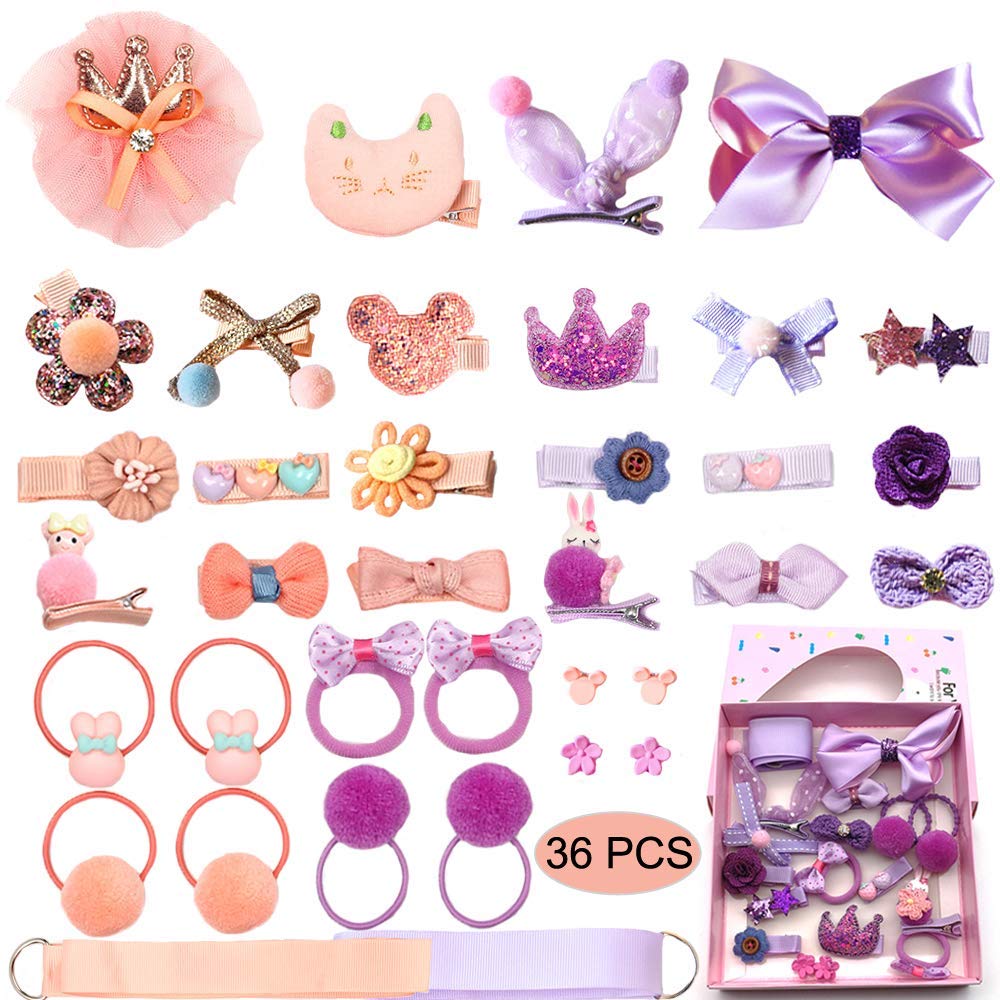 Scettar 36PCS Baby Girl Hair Clips Set - Cute Hair Bows & Elastic Hair Ties for Toddlers & Infants - Perfect for Parties, Photos, and Daily Styling