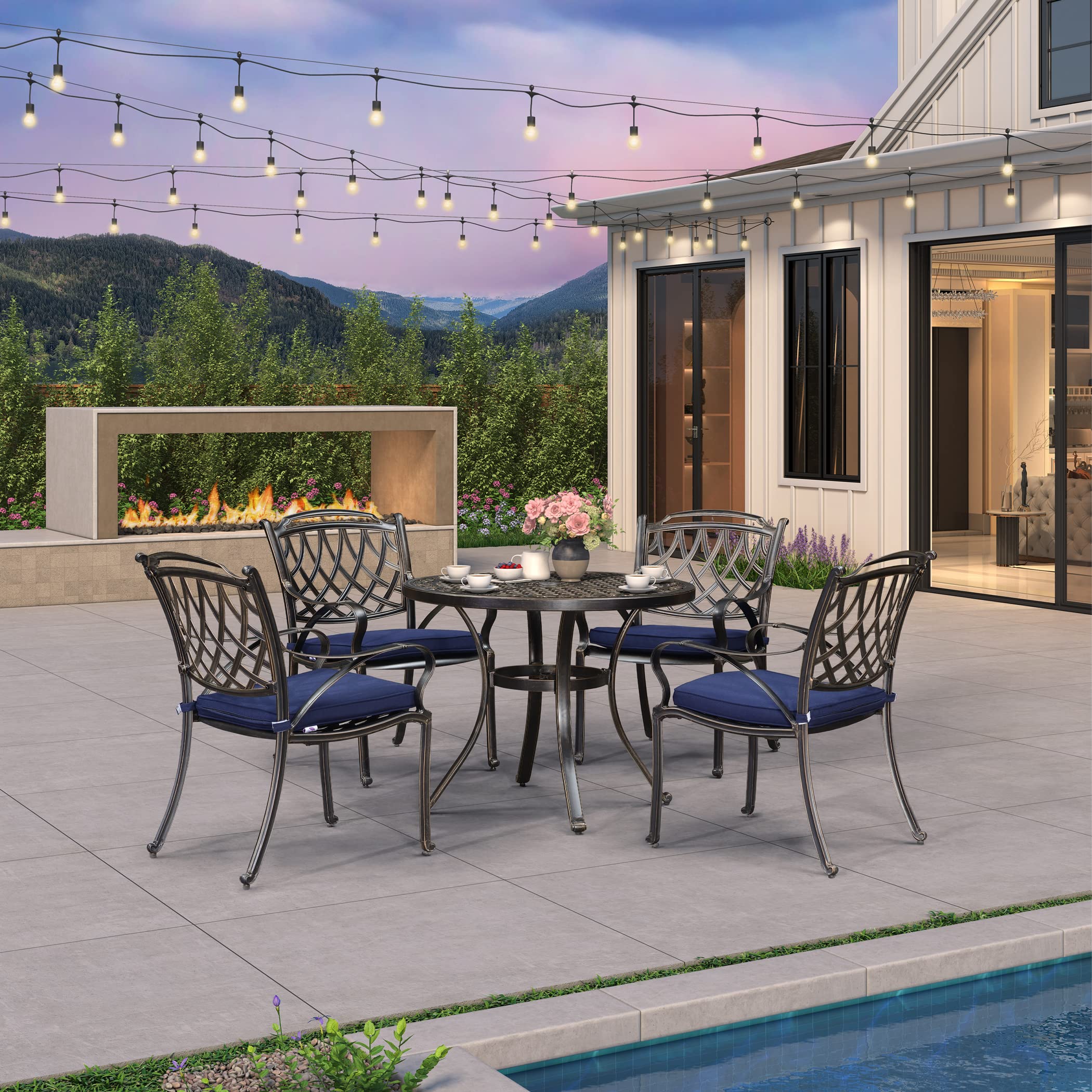 PURPLE LEAF 5-Piece Outdoor Dining Set - Cast Aluminum Patio Furniture with 4 Armchairs & 37