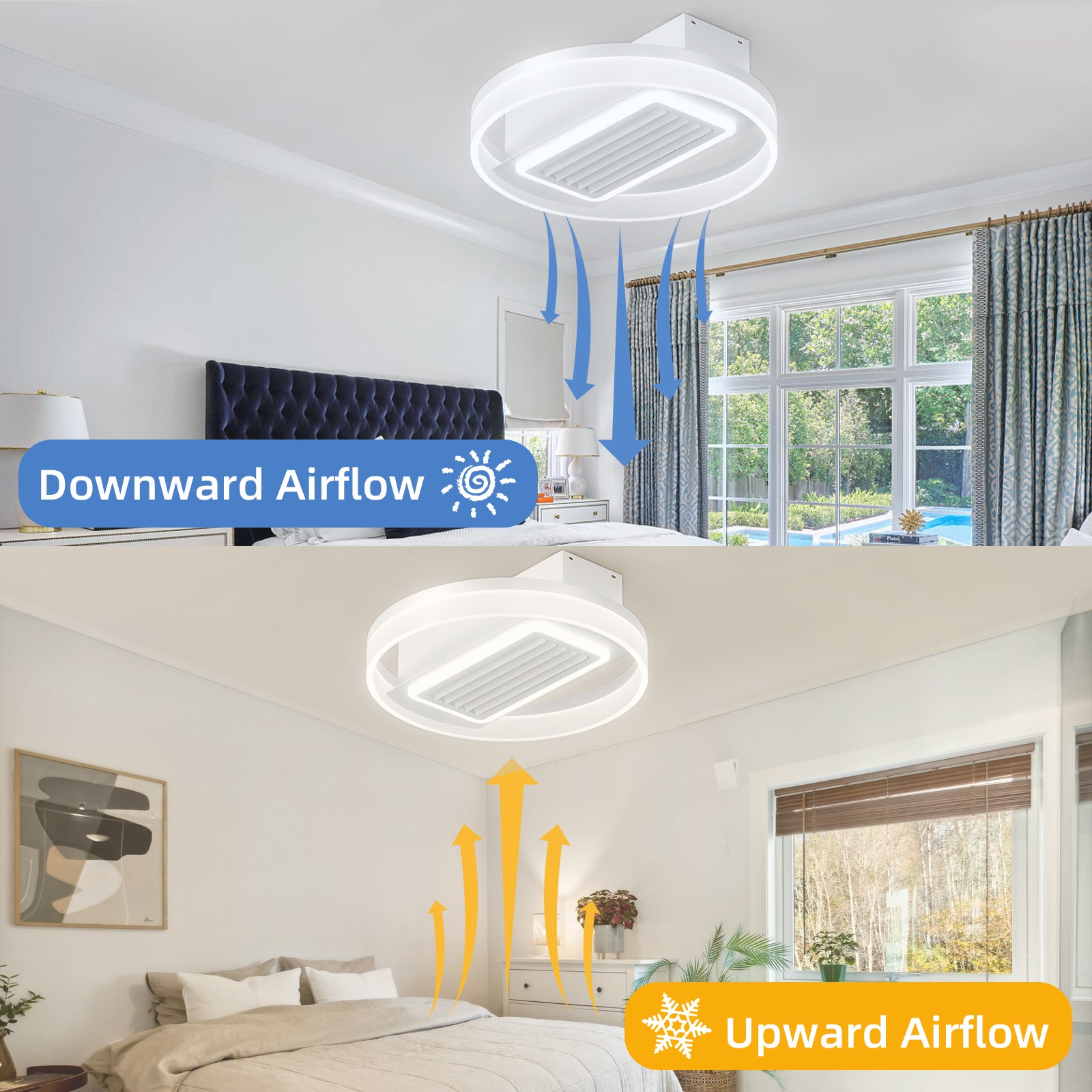 20 Inch Modern Leafless Ceiling Fan with Remote Control - Reversible Motor, Removable & Washable Blades - Perfect for Bedroom, Living Room, and Office Spaces