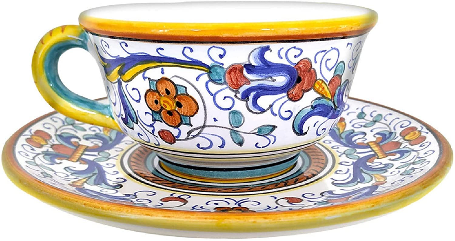 Handcrafted Deruta Italy Ceramic Tea Cup | 6 oz (170 mL) Authentic Italian Pottery | Gute Ricco Deruma Collection | Perfect for Afternoon Tea & Home Decor