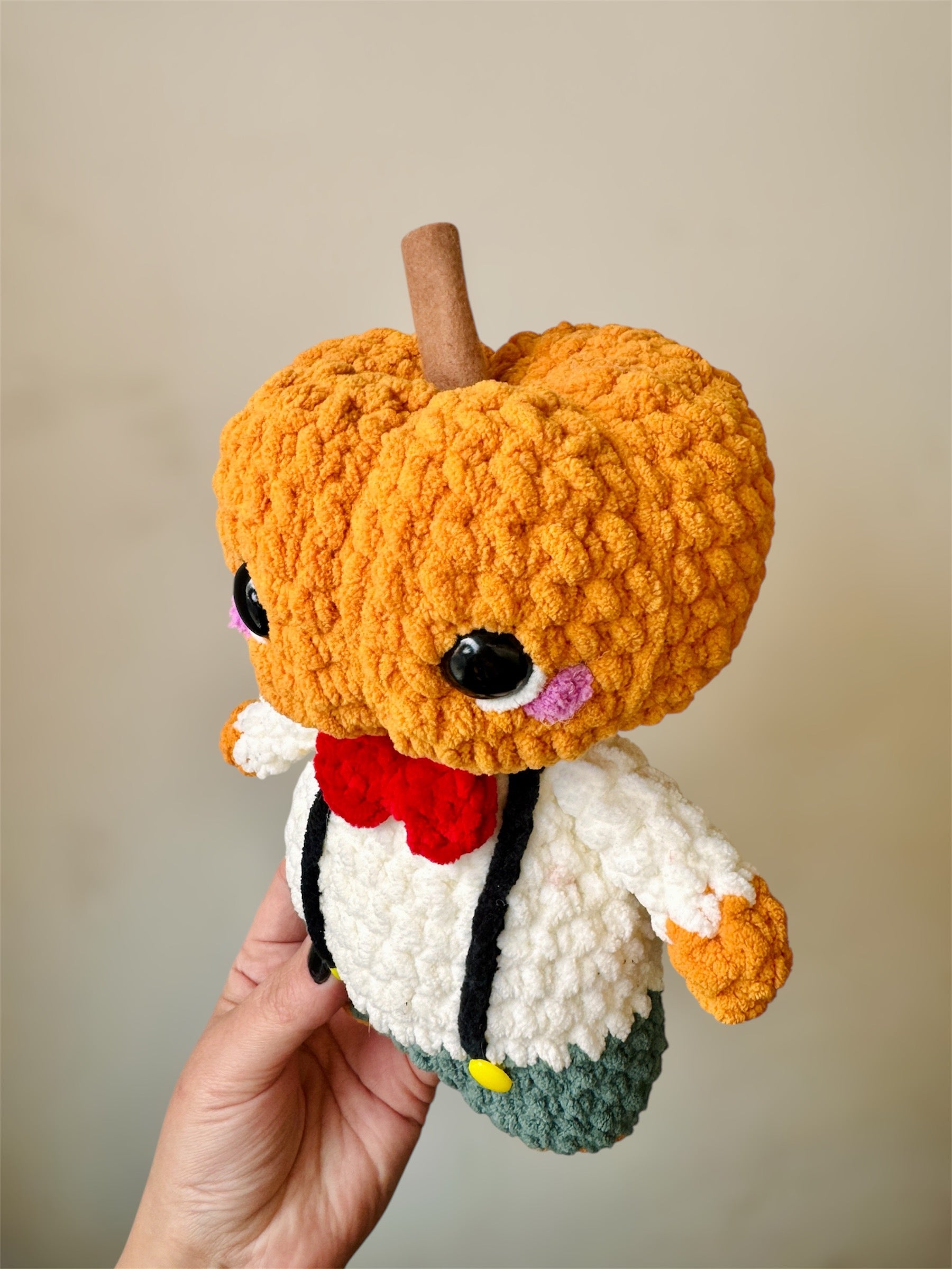 Handmade Custom Pumpkin Head Man Plushie - Soft Halloween Stuffed Toy for Decor, Gifts & Cosplay