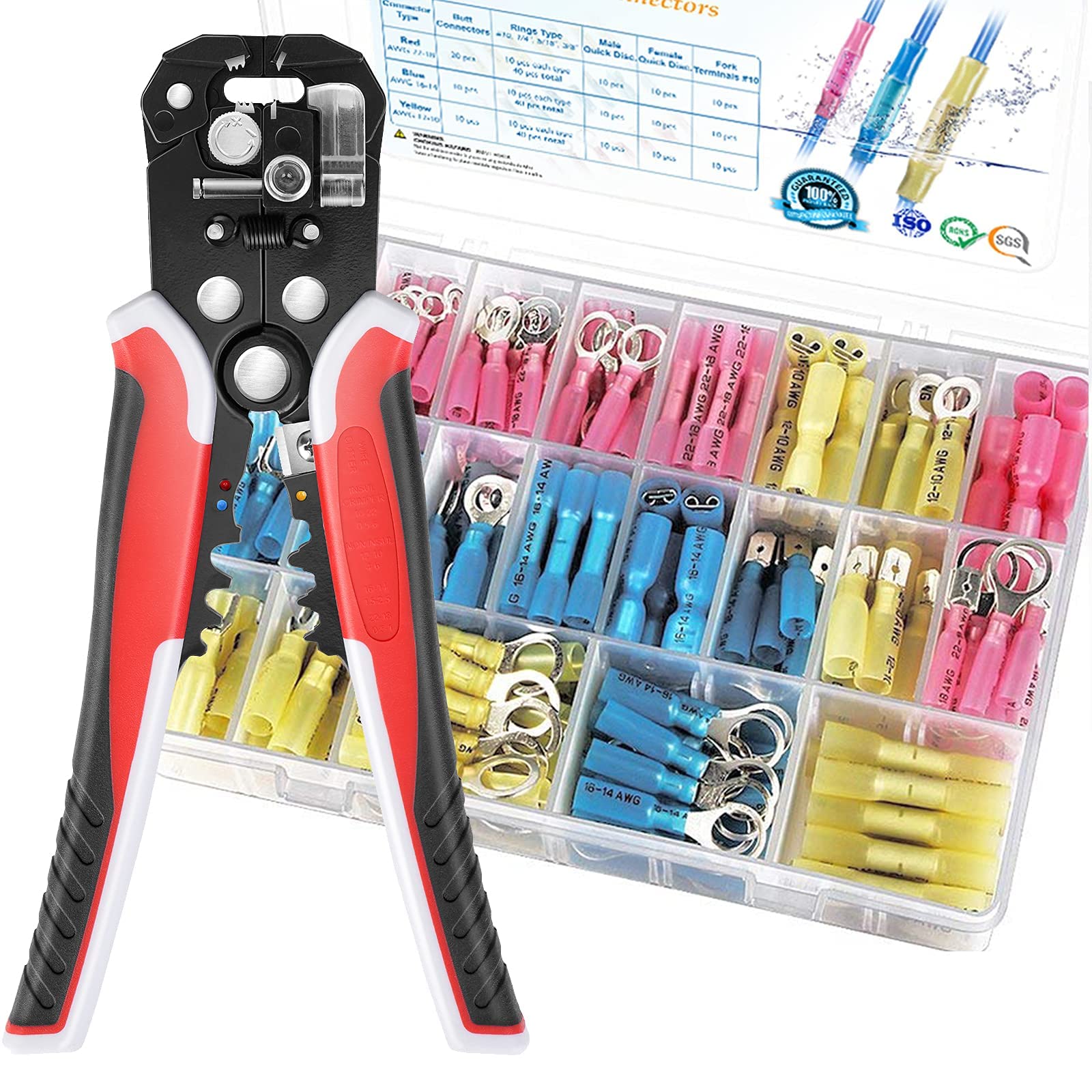 250Pcs Heat Shrink Wire Connectors Kit with Automatic Wire Stripper Tool - Waterproof Electrical Wire Terminals for DIY, Automotive, Marine & Home Wiring Projects