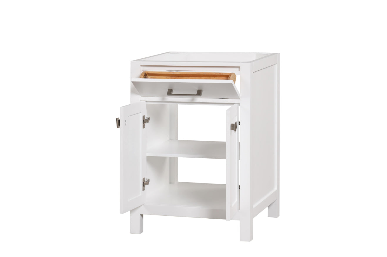 24 Inch Single Bathroom Vanity in Bright White - Modern London Style Bathroom Sink Cabinet with Soft-Close Doors for Small Spaces, Perfect for Apartments & Guest Bathrooms