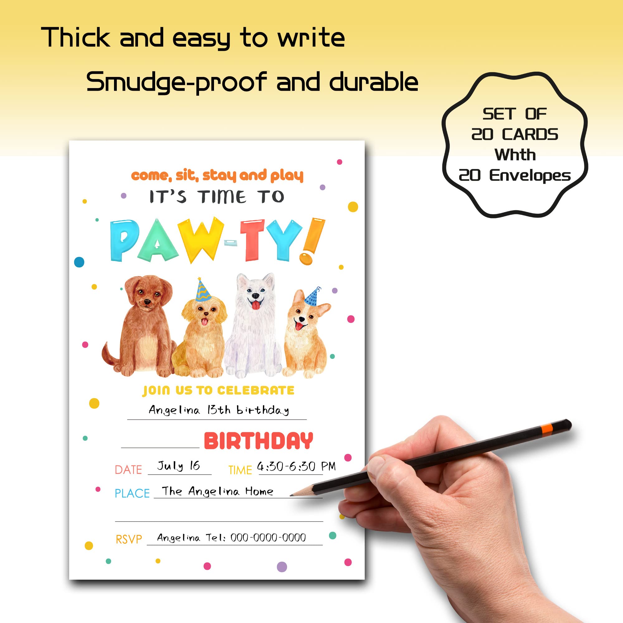 Puppy Dog Birthday Party Invitations - 20 Count Cute Puppy Paw Print Invite Cards with Envelopes for Boys & Girls - Perfect for Kids Birthday Celebrations, Puppy Themed Parties & Special Occasions