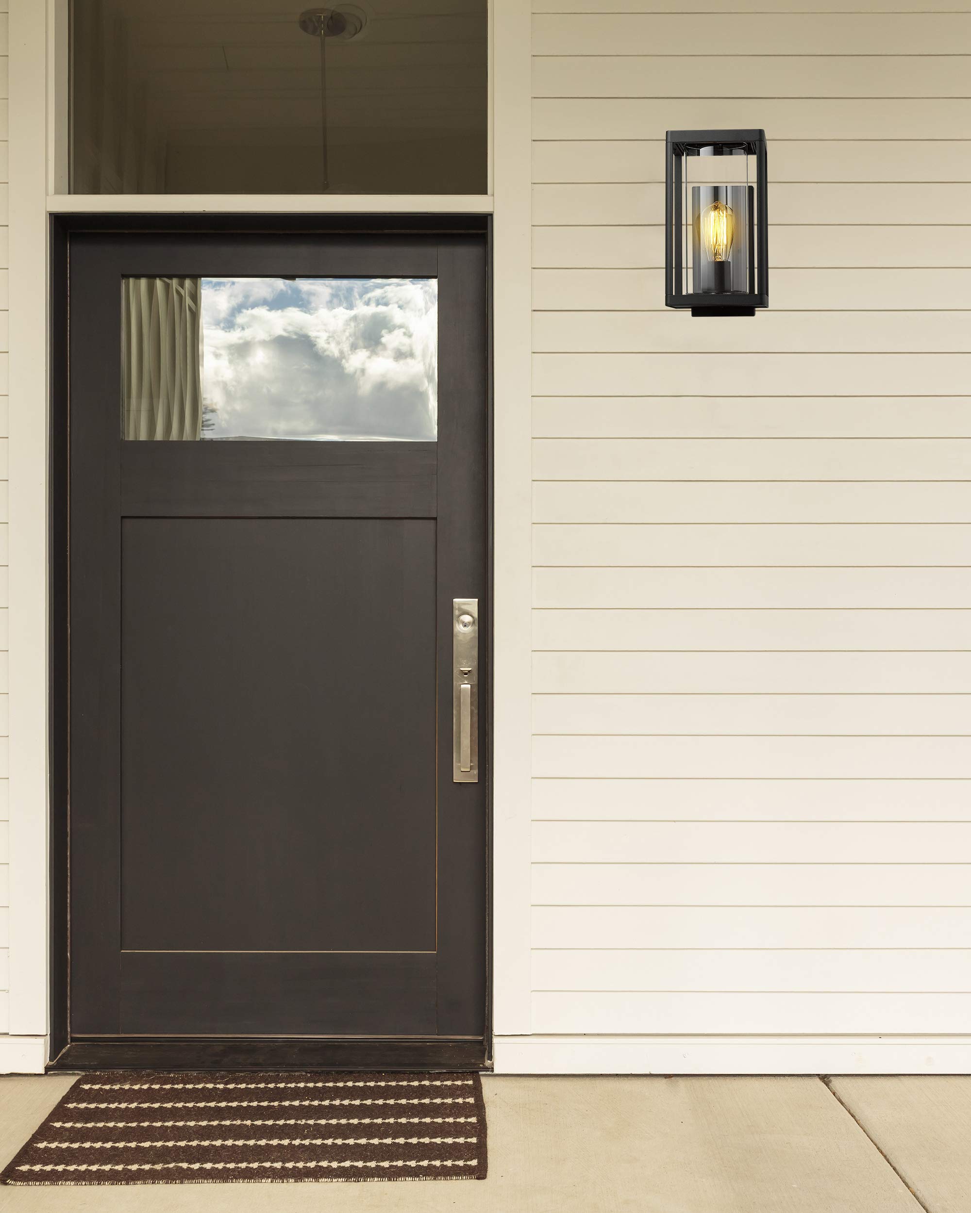 Beionxii Outdoor Wall Lights - Dusk to Dawn Sensor, Modern Exterior Wall Sconces for Porch & Patio, Black Cast Aluminum with Clear Cylinder Glass (2-Pack) - Perfect for Entryway, Garden & Backyard Lighting