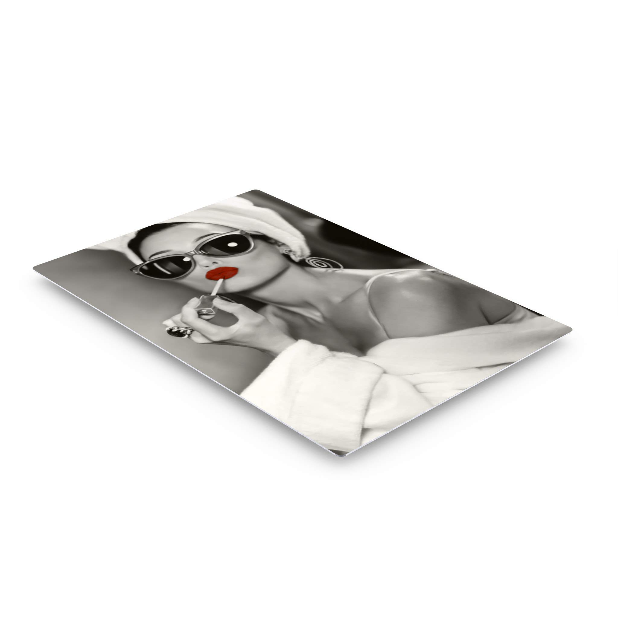 Audrey Hepburn Metal Wall Art Print - Red Velvet Lips Pop Art Makeup Decor (40x30 Inches) | Black & White Iconic Beauty Portrait | Ready to Hang Home & Office Decor | Made in USA | Perfect for Living Room, Bedroom or Salon Wall Decoration