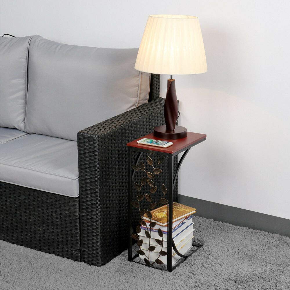 Antique Wood Small Sofa Side Table - End Table, Snack Table, Accent Console & Nightstand for Living Room, Bedroom & Office Use