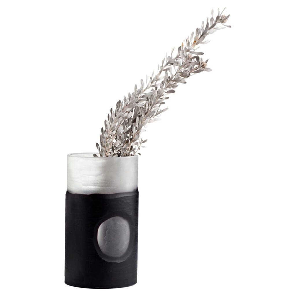 Cyan Design 11256 Ominous Frost Vase Short - Clear and Black Glass Vase for Modern Home Decor, Wedding Centerpiece & Holiday Table Setting