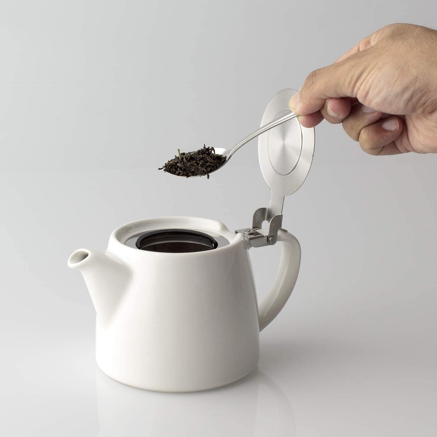 FORLIFE Stump Teapot with SLS Lid and Infuser - 18oz White Ceramic Tea Pot for Loose Leaf Tea | Perfect for Home, Office & Tea Party Brewing