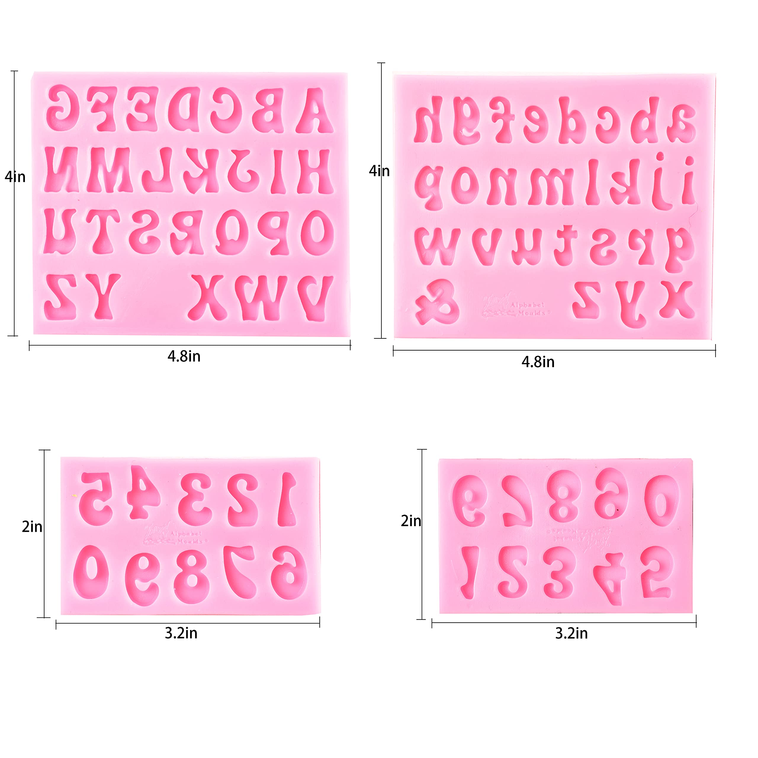 Silicone Alphabet and Number Molds (0-9 & A-Z) - 4-Pack Reusable Fondant, Chocolate, and Baking Molds for Cake Decorating, Cupcake Toppers, and DIY Dessert Crafts - Perfect for Birthday Parties, Wedding Cakes, and Holiday Treats
