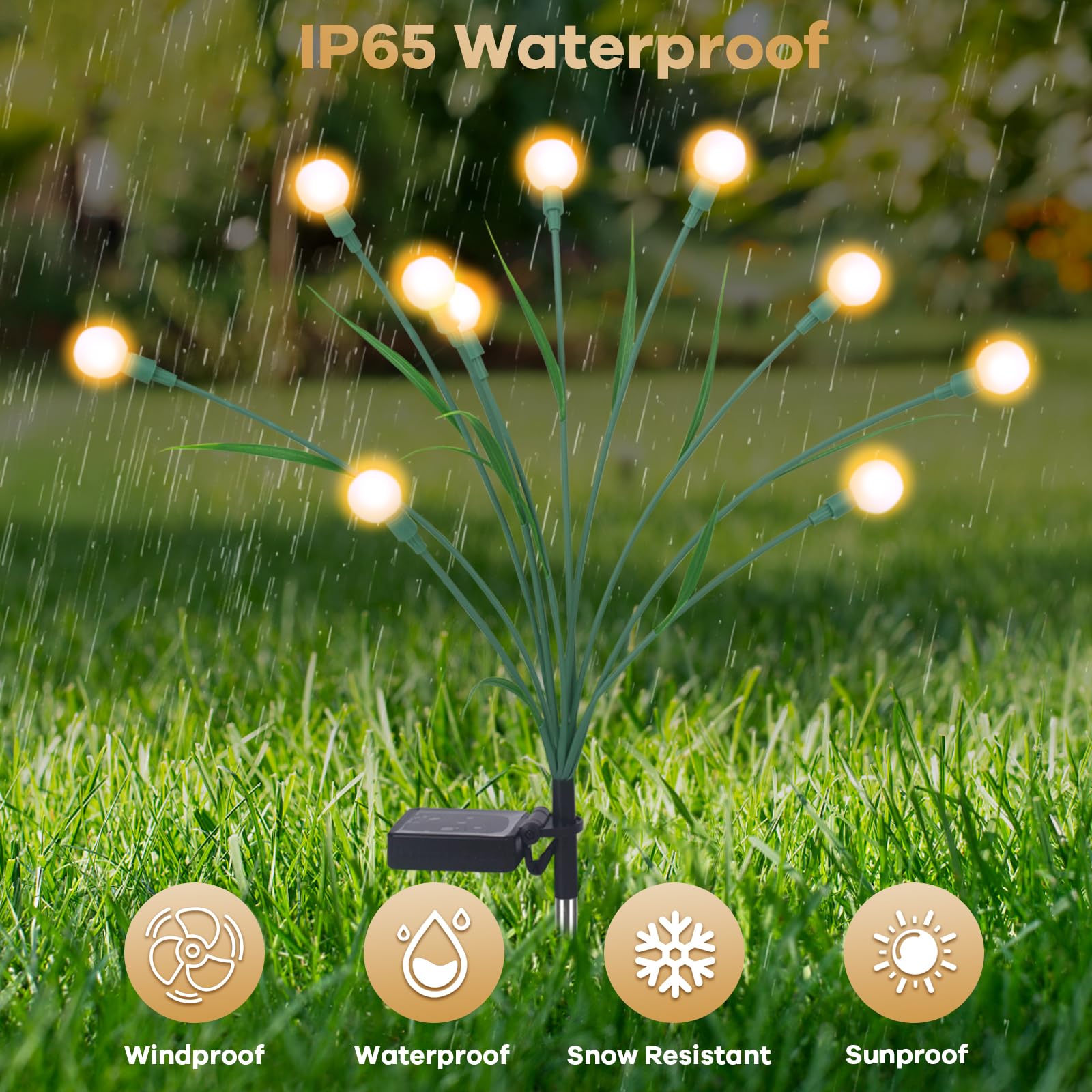 6 Pack Solar Garden Lights - Upgraded 60 LED Solar Firefly Path Lights with Leaf Design, Waterproof Outdoor Landscape Lighting for Patio, Yard, Garden (Warm White) | Perfect for Pathway, Driveway & Backyard Decoration
