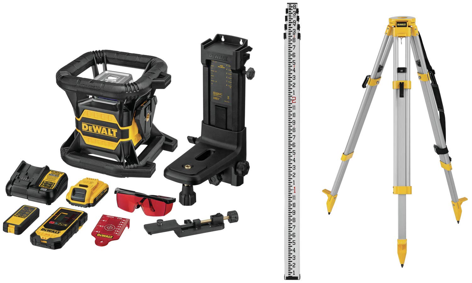 DEWALT 20V MAX Rotary Laser Level Kit with Tripod & Grade Rod - 2000 ft Range, Red (DW080LRSK) - Perfect for Construction, Landscaping & Outdoor Leveling Projects