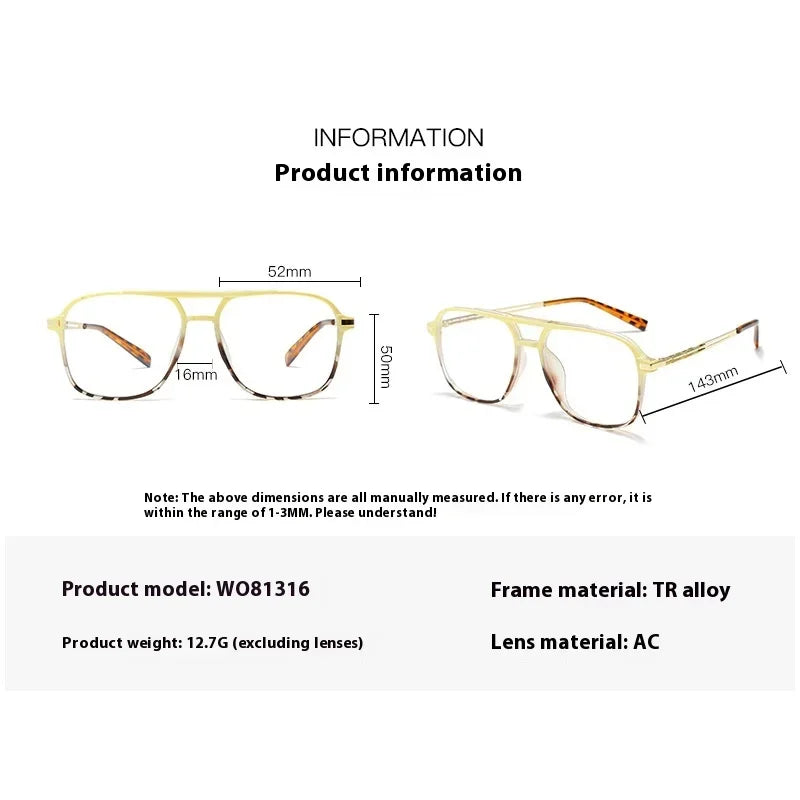 Aror Men's Full Rim Square Double Bridge TR90 Eyeglasses 81316 - Lightweight & Durable Frame for Work, Reading & Everyday Use