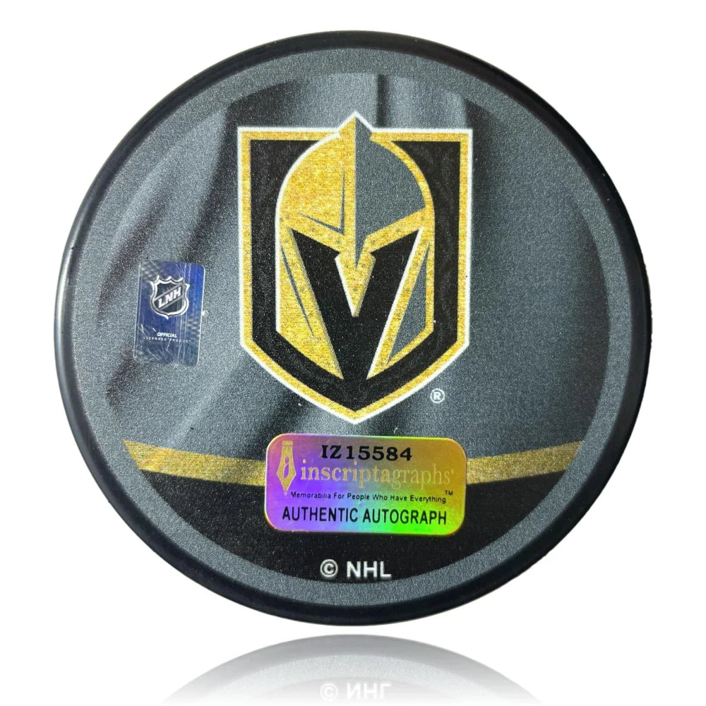 Keegan Kolesar Autographed Vegas Golden Knights Retro Hockey Puck with COA - Limited Edition Collectible for NHL Fans, Sports Memorabilia Display & Gift for Hockey Enthusiasts