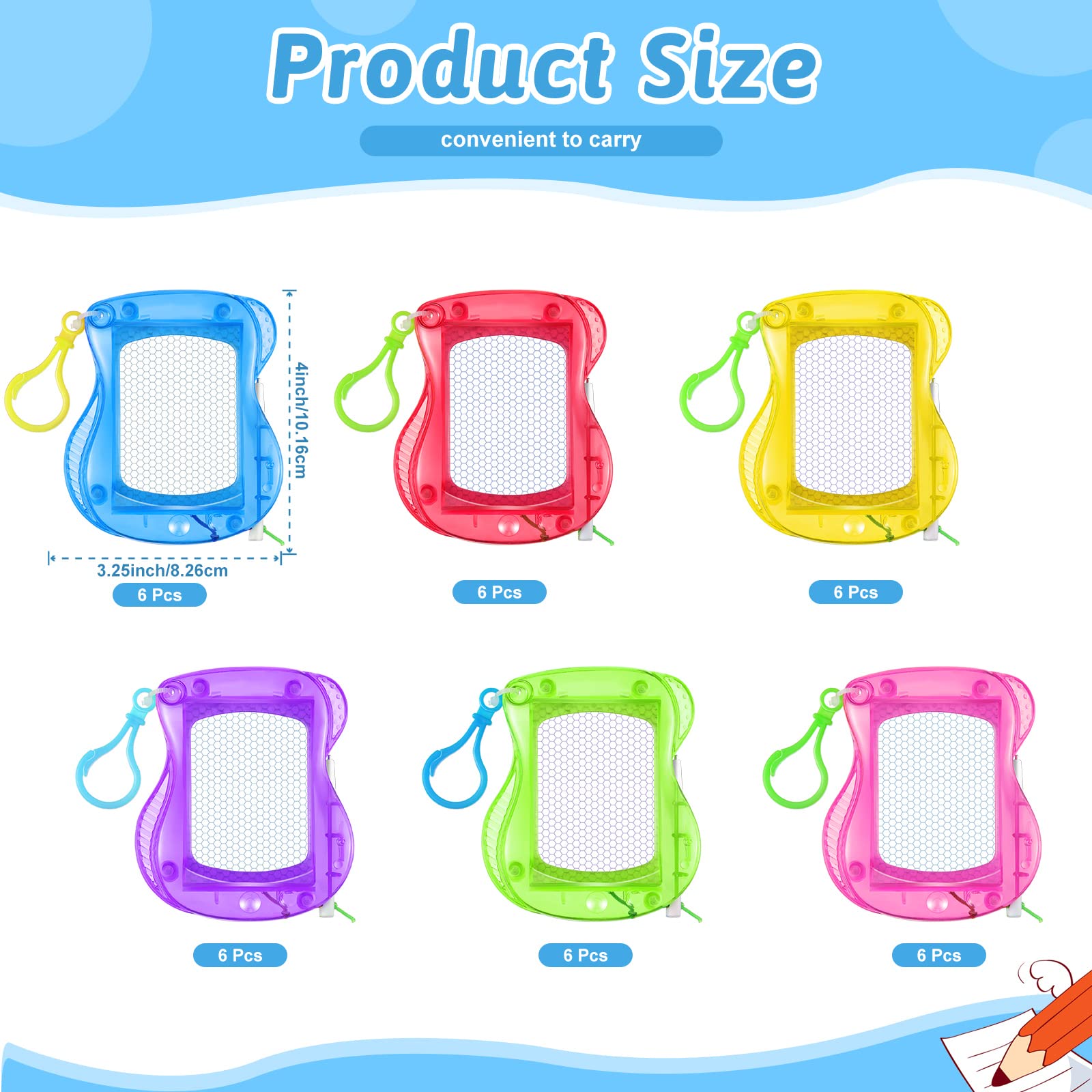 36 Pcs Mini Magnetic Drawing Board Doodle Boards - Erasable Sketch Pad for Kids, Travel, Backpack Keychain Clip - 6 Colors - Perfect for Birthday Party Favors, Classroom Prizes & Goodie Bags