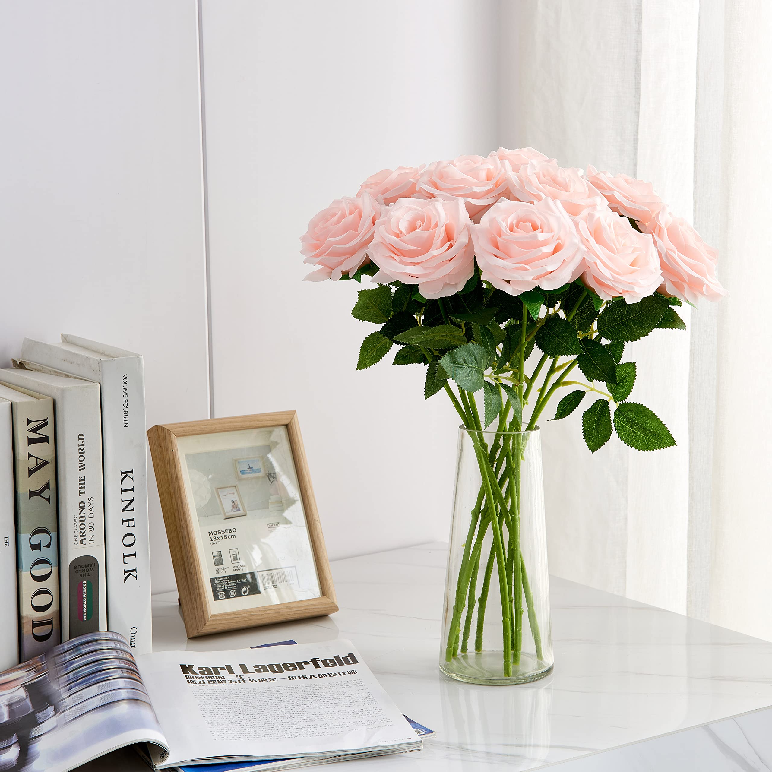 10pcs Artificial Silk Rose Stems - Realistic Open Flower Bouquet for Wedding Arrangements, Bridal Bouquets, Table Centerpieces - Perfect for Home Decor, Party Decorations & DIY Crafts (Blush Pink)