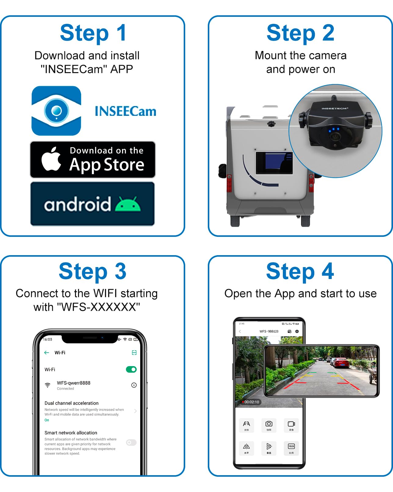 INSEETECH 1080P Magnetic Wireless Backup Camera with 90-Day Standby Battery - Waterproof Front/Rear View Camera for Trailers, Boats, RVs, Trucks & Cars - Compatible with iPhone, iPad & Android - Perfect for Safe Parking, Hitching & Towing