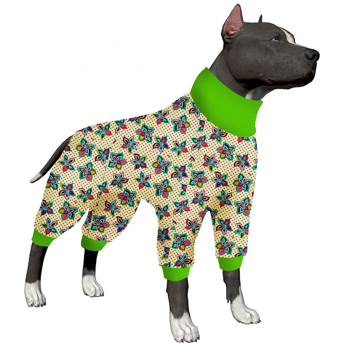 LovinPet UV Protection Dog Pajamas for Large Breeds - Breathable Dog Onesie with Rockets Blue Yonder Print, Anxiety Relief & Post-Surgery Recovery Suit - Perfect for Indoor Comfort, Outdoor Adventures, and Veterinary Recovery