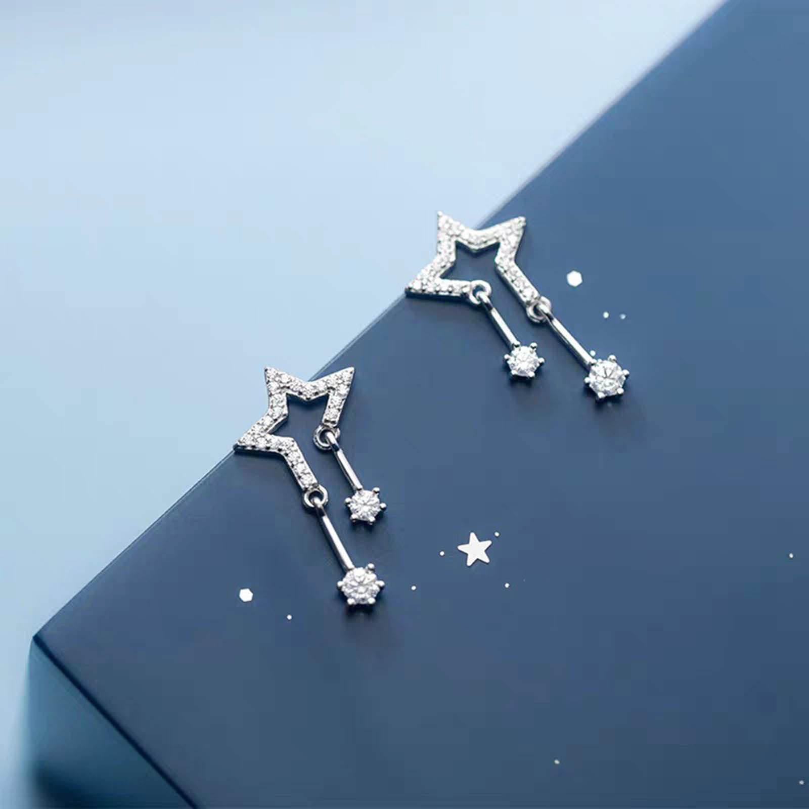 Sparkly Silver Crystal Star Dangle Drop Earrings for Women | Rhinestone Tassel Earrings | Elegant Jewelry Gift for Girls & Women | Perfect for Parties, Weddings & Date Nights