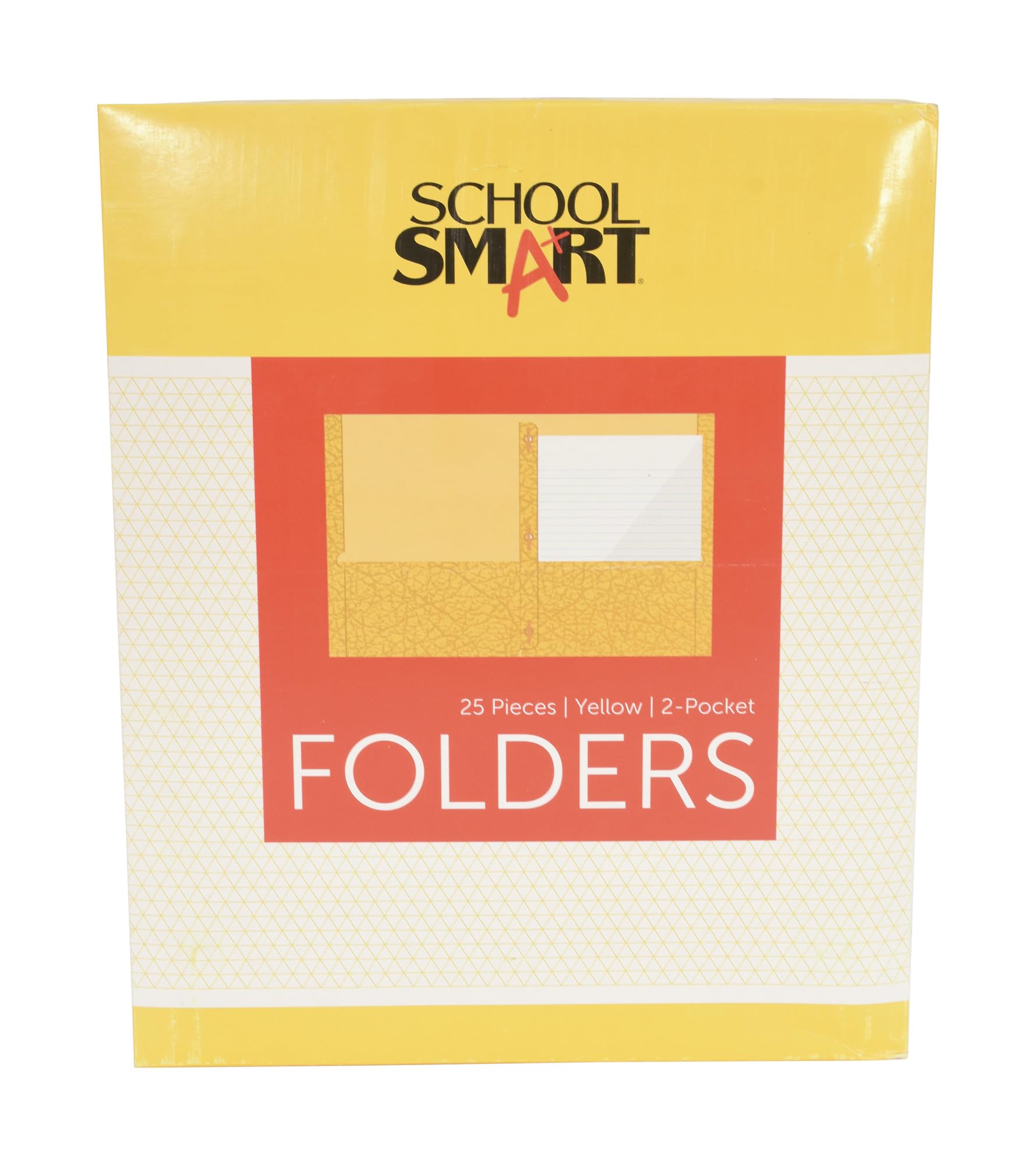 School Smart 2-Pocket Folders with Fasteners - Yellow, Pack of 25 | Durable School & Office Supplies for Organizing Papers, Homework & Documents