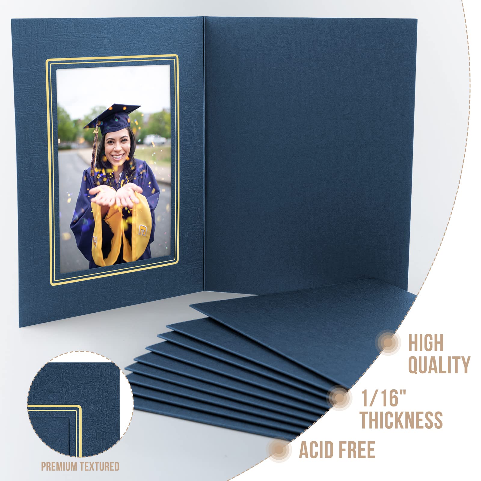 Golden State Art 4x6 Photo Folders - Pack of 25 Cardboard Picture Frames with Navy Blue/Gold Lining - Perfect for Greeting Cards, Invitations, Graduation, Christmas & Wedding Photos - Display Memories in Style