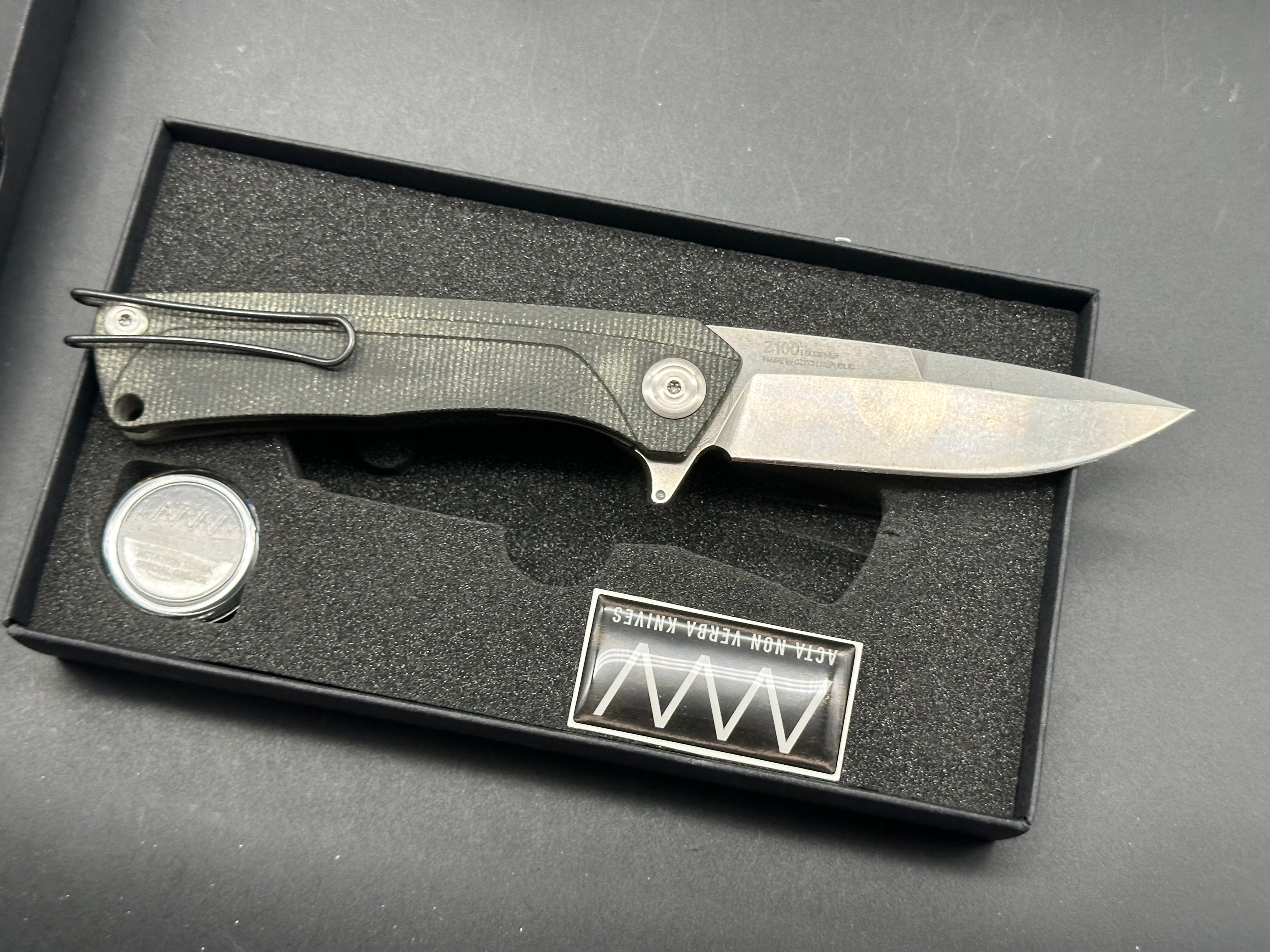 Acta Non Verba Z100 Liner Lock Folding Knife - Black G10 Handle, 3.5