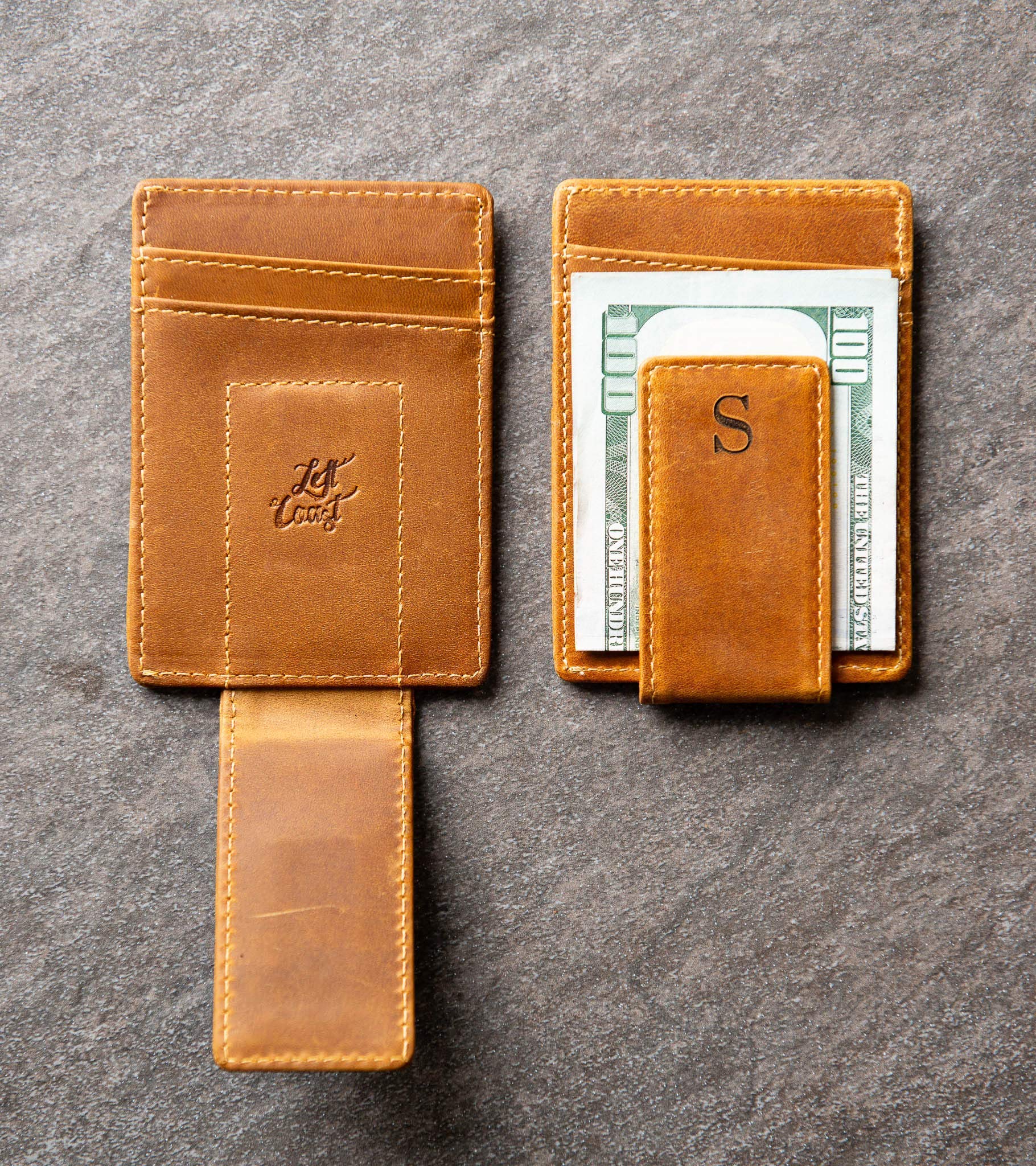 Personalized Leather Magnetic Money Clip - The Sanibel by Left Coast Original | RFID Blocking Wallet for Men | Perfect Gift for Business Travel & Everyday Carry