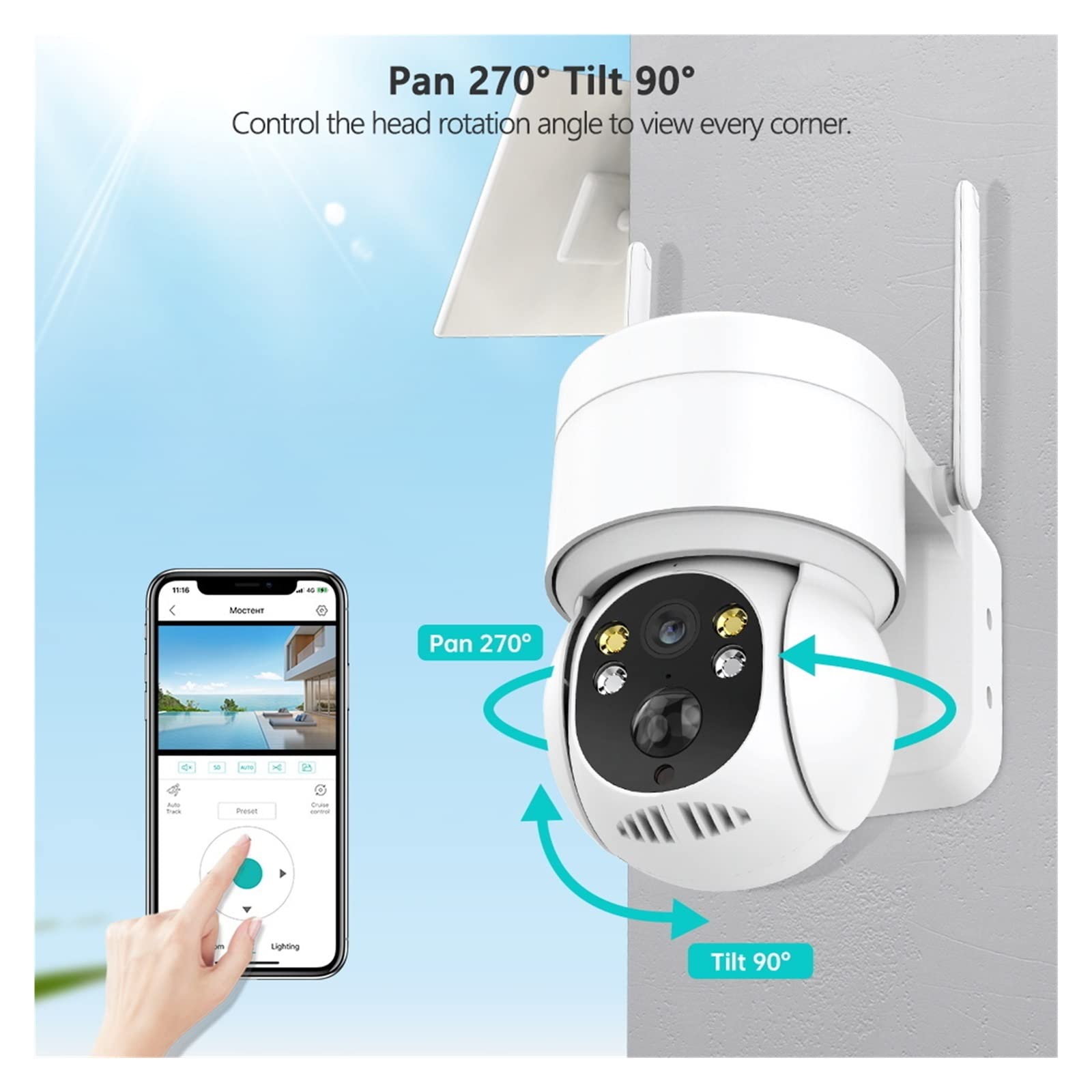 SilteD Solar Security Camera Outdoor - 1080P HD WiFi Wireless Surveillance IP Camera with Solar Panel, 7800mAh Battery & PIR Human Detection (Includes 64GB Storage) - Perfect for Home Security, Yard Monitoring & Weatherproof Outdoor Use