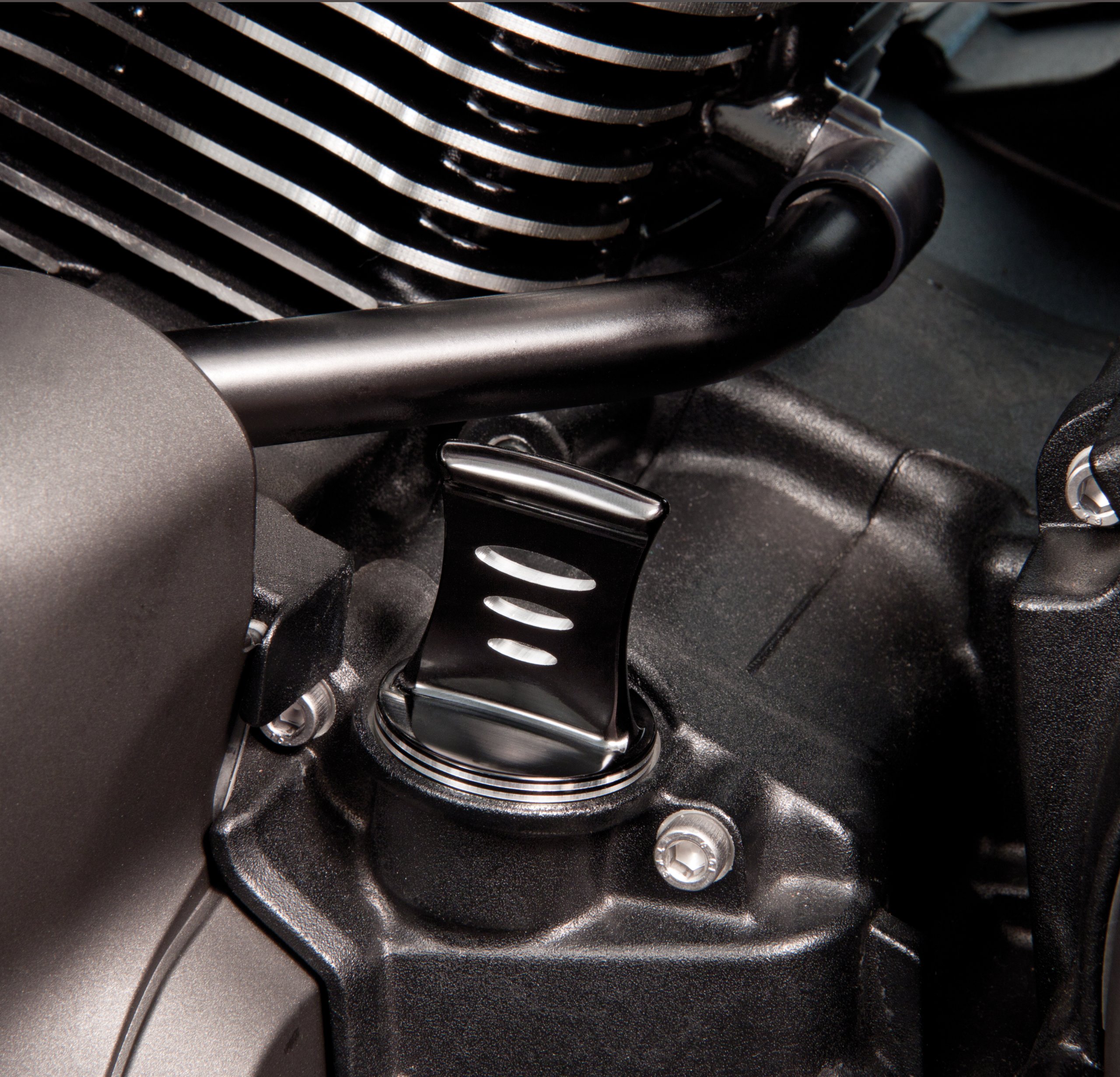 Black Anodized Oil Cap with Dipstick (71-201) - Chrome Accessories for Motorcycles