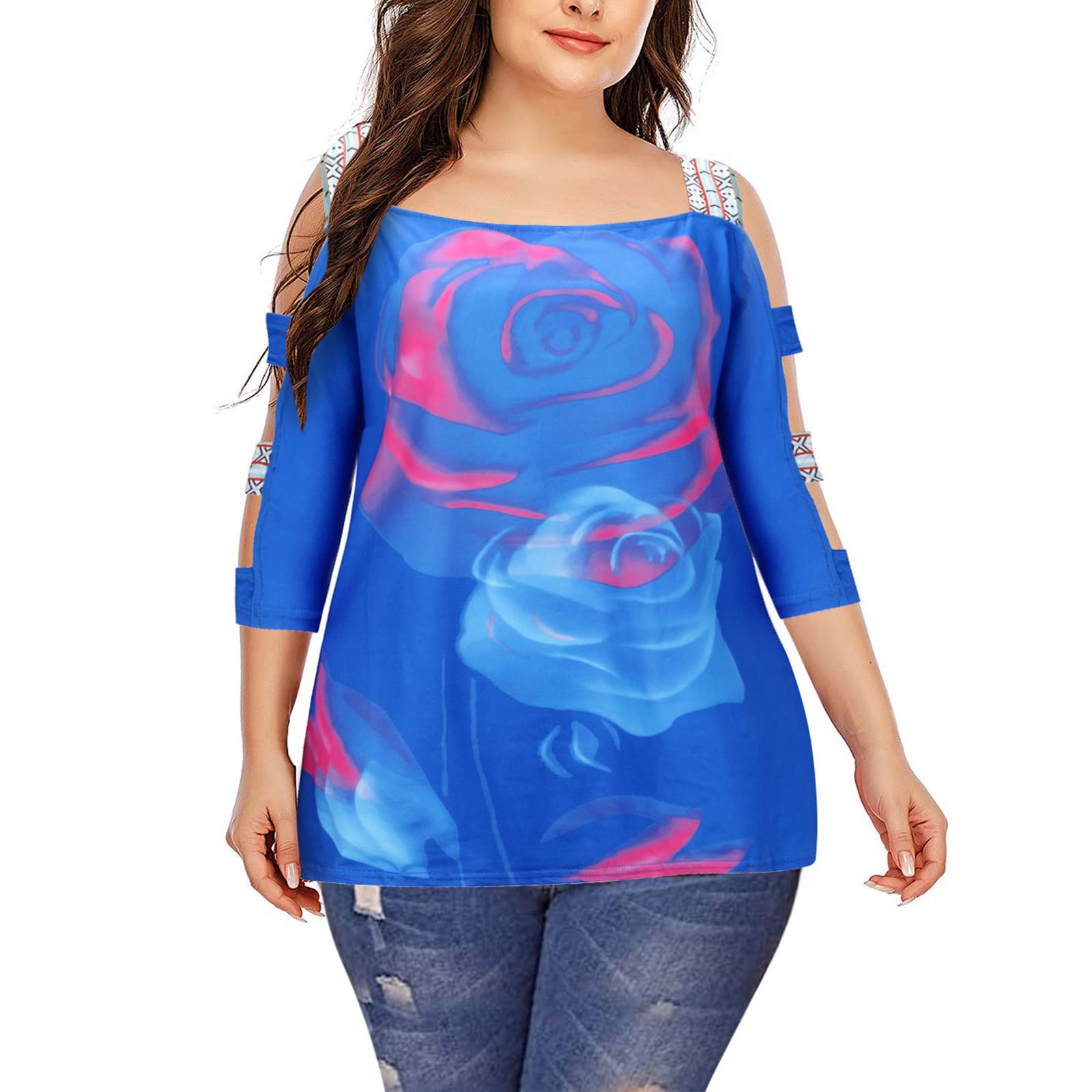 PBNBP Women's Plus Size Summer Tunic Tops - Cold Shoulder Round Neck Printed Blouse for Casual & Trendy Outfits | Perfect for Beach, Vacation & Going Out