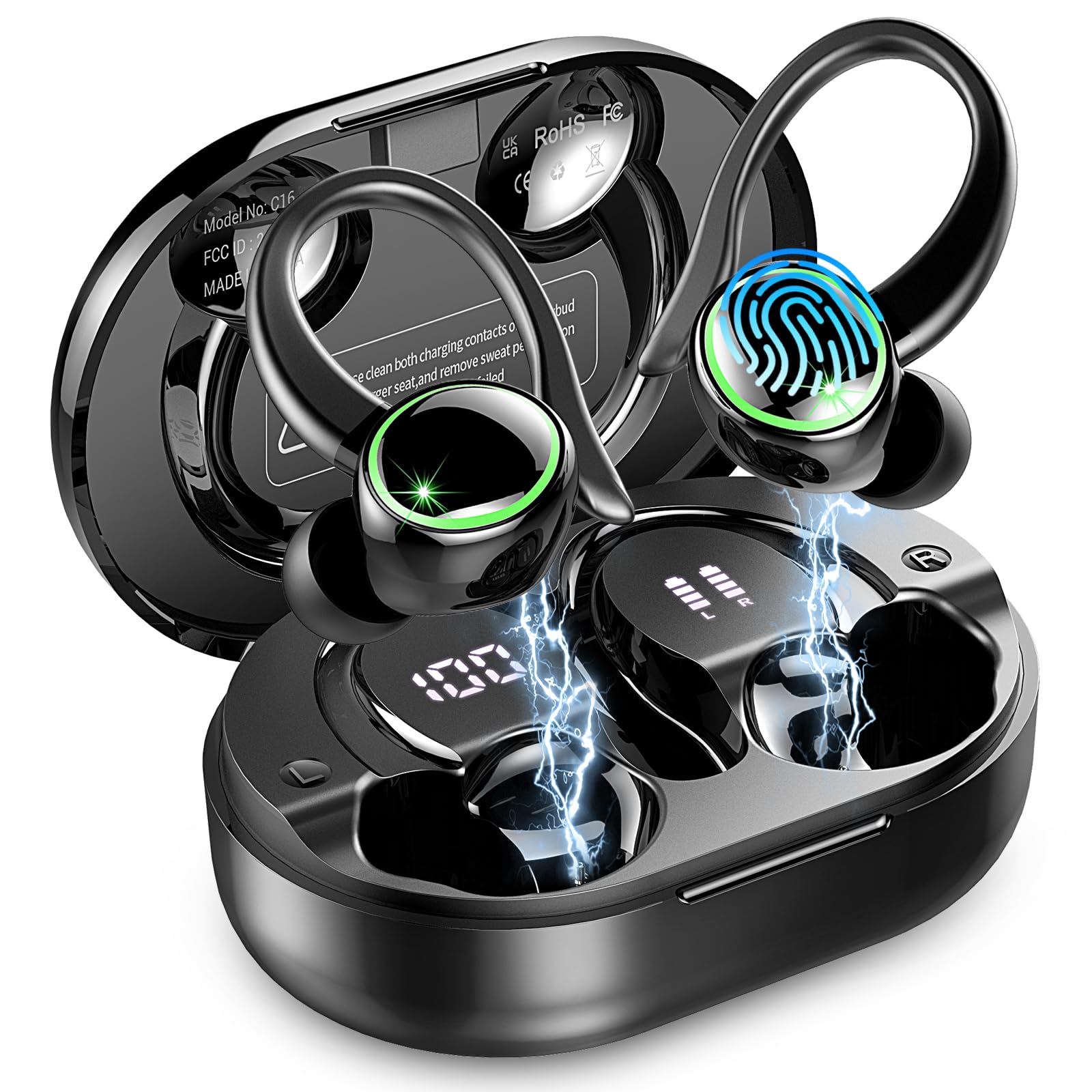 Wireless Bluetooth 5.4 Earbuds with 50H Playtime, 4 ENC Noise Cancelling Mic & Deep Bass - IP7 Waterproof Sports Earphones with Earhooks for Gym, Running, Workout | Perfect for Fitness Enthusiasts & Active Lifestyles